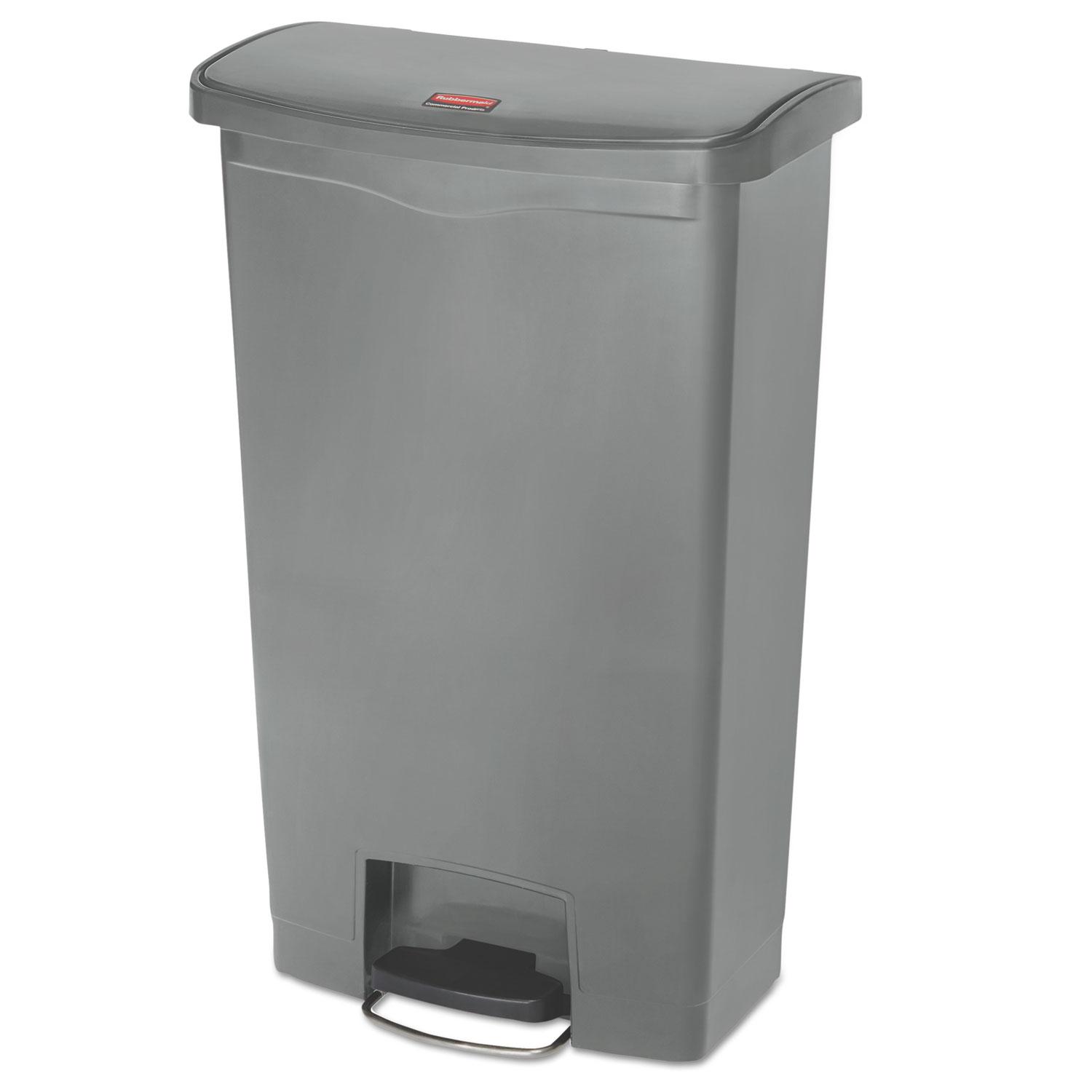 Rubbermaid Slim Jim Waste Receptacle, 18 Gallon, Front Step On, Plastic, With Liner - Receptacle Color: Gray