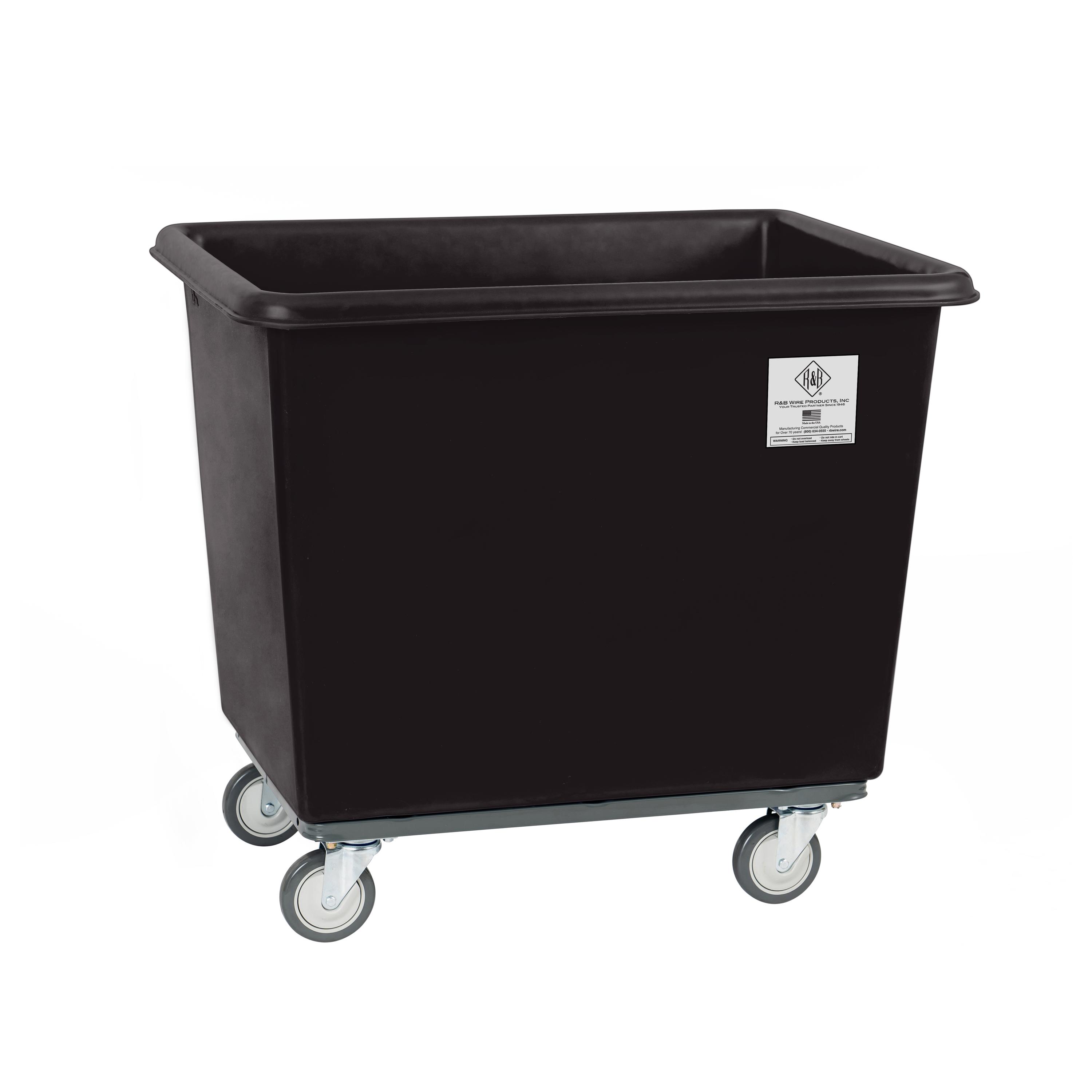 R&B Wire™ 10 Bushel Poly Cube Truck with Steel Base, All Swivel Casters, Black