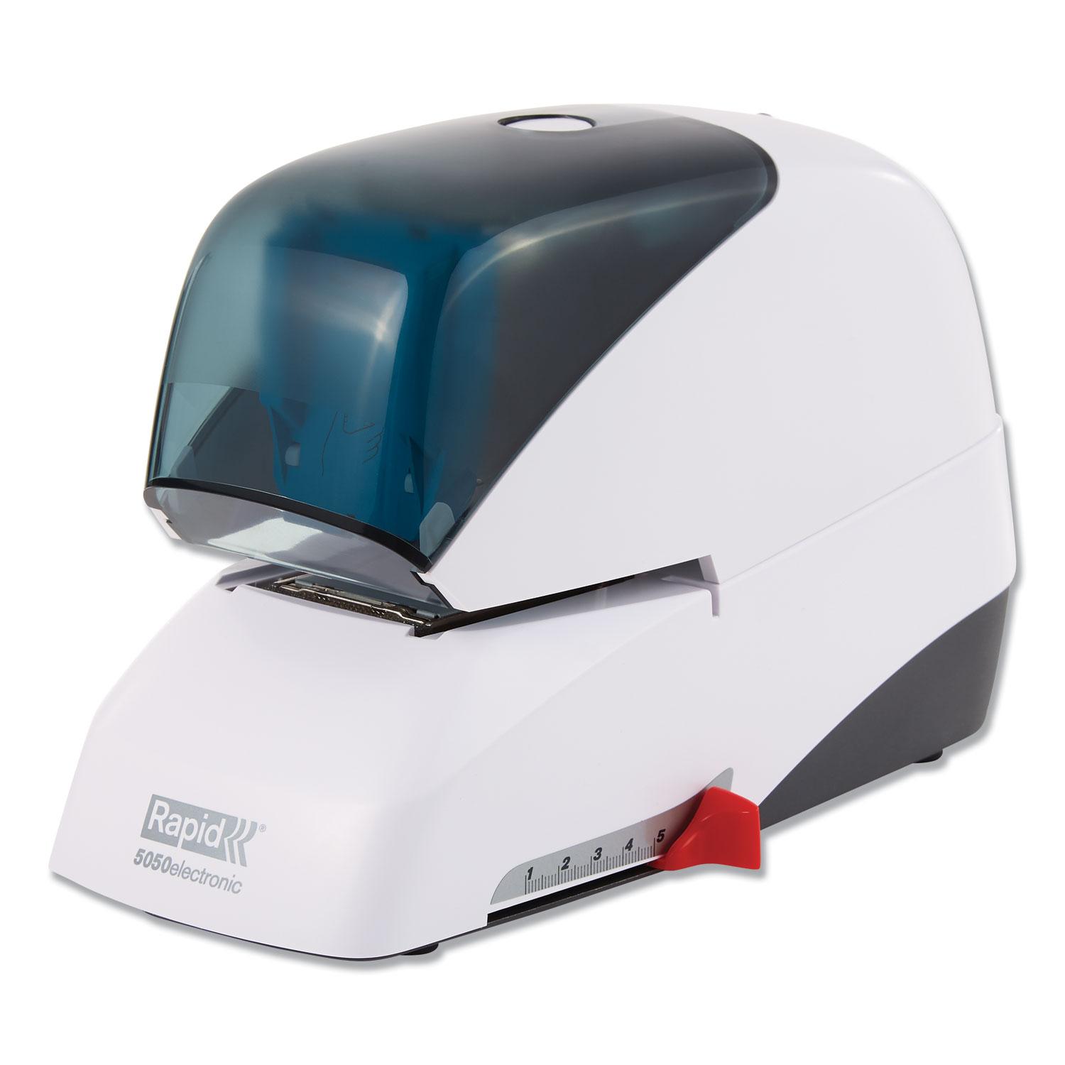 Rapid® 5050e Heavy-Duty Flat Clinch Electric Stapler, 50-Sheet Capacity, White