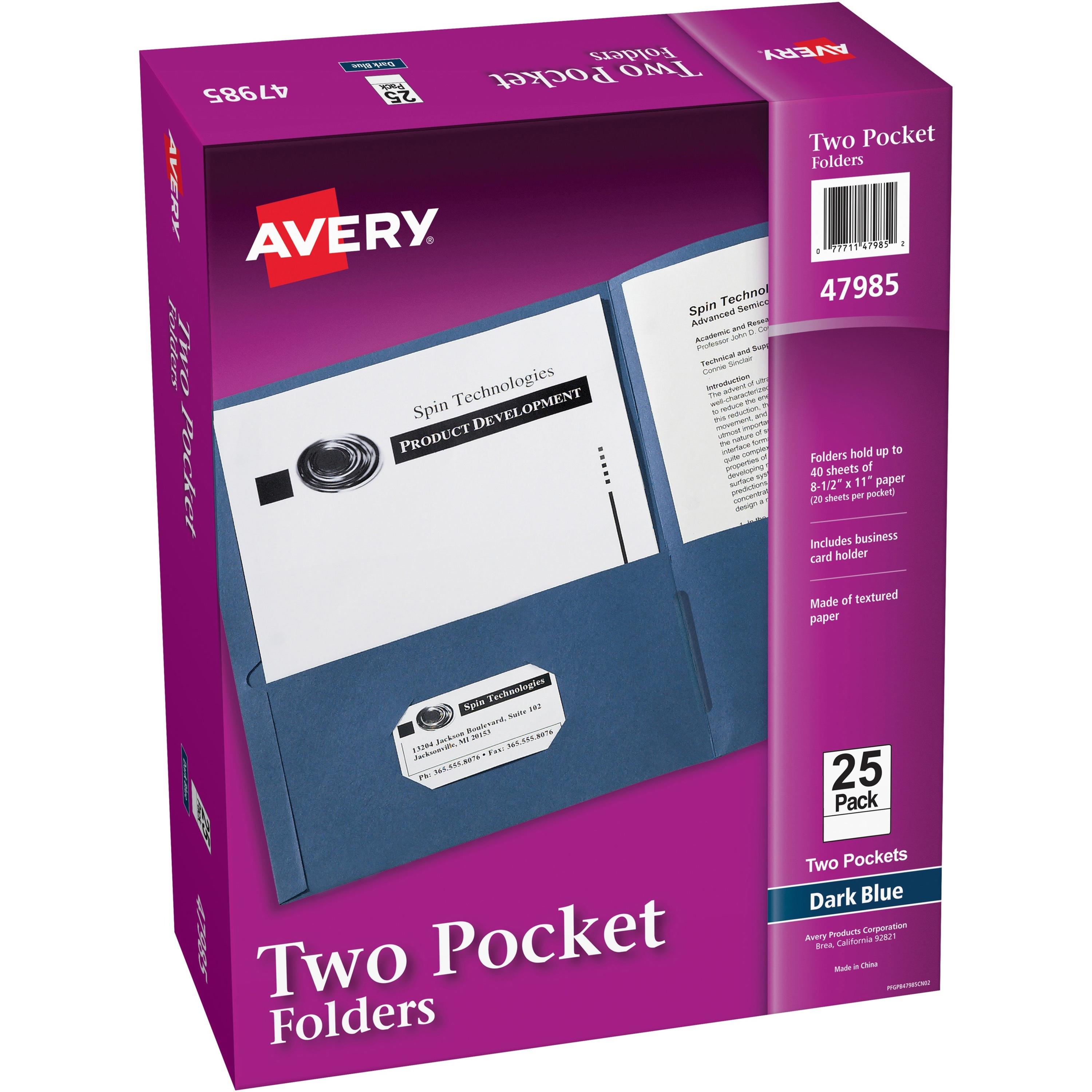2-Pocket Folder, Letter-size, 20Sh/Pocket, 25/BX, Dark Blue