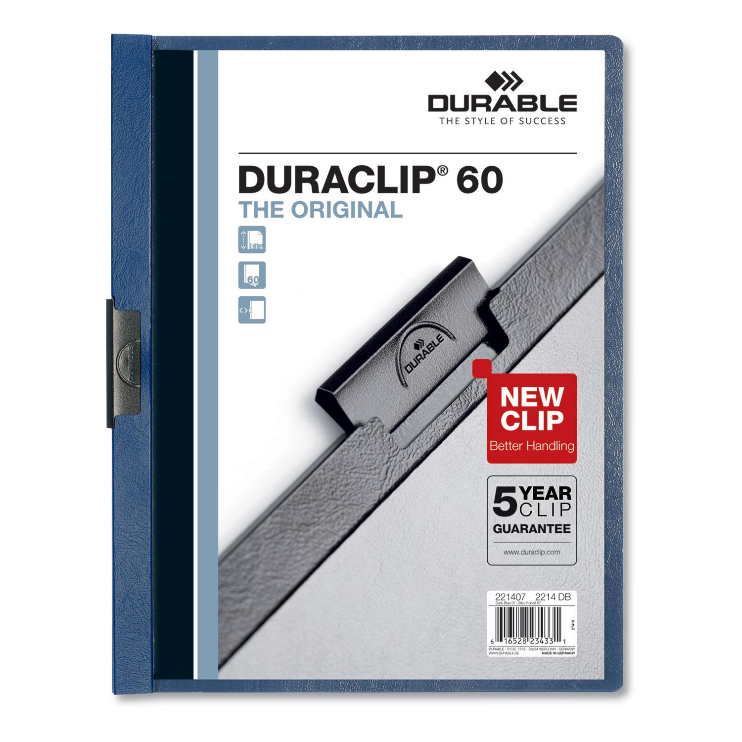 Durable® Vinyl DuraClip Report Cover, Letter, Holds 60 Pages, Clear/Dark Blue, 25/Box
