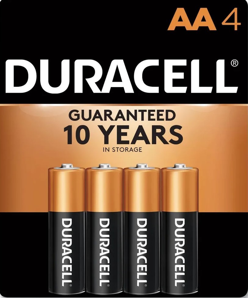 Duracell Coppertop Battery, Alkaline, Size AA, 4pk