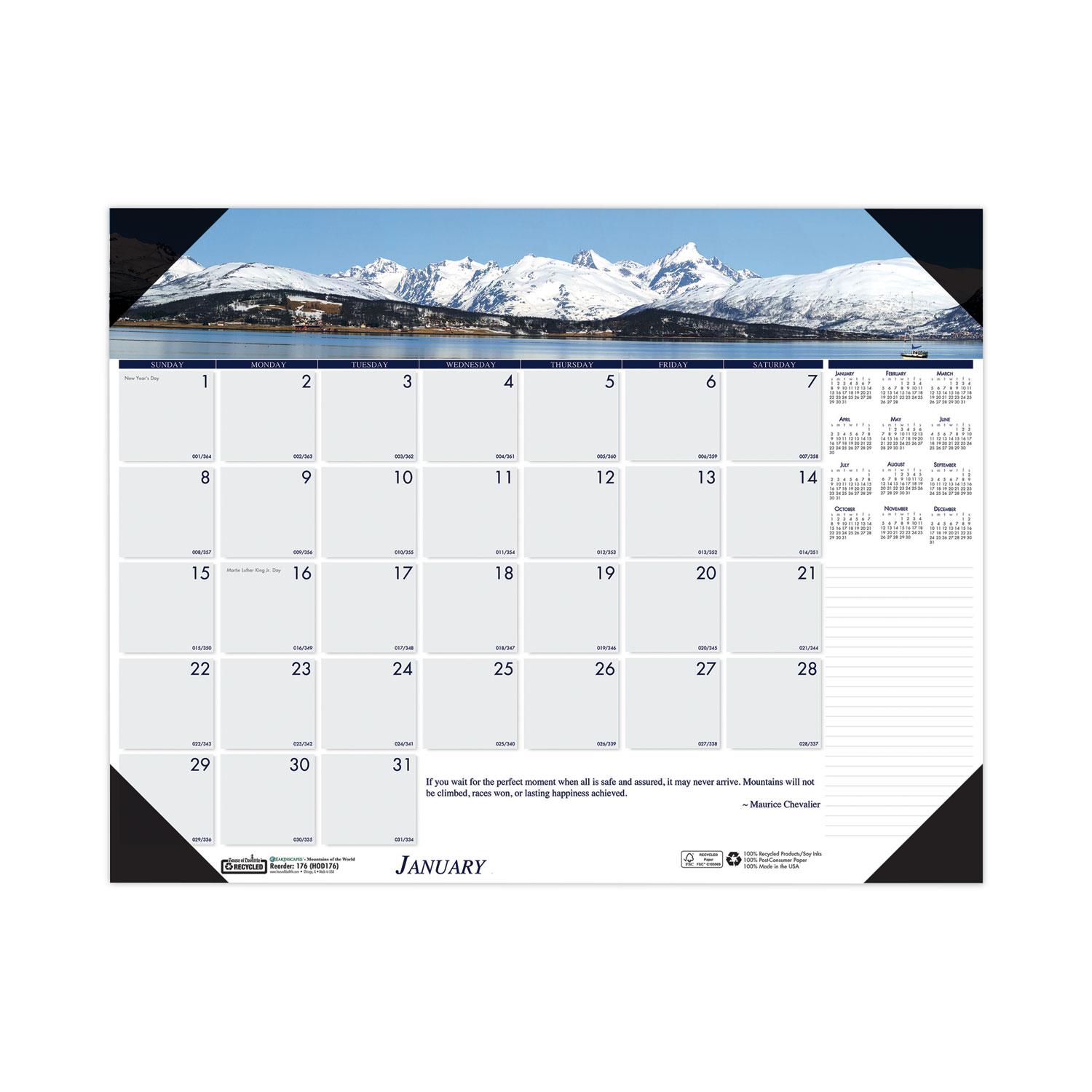 House of Doolittle™ Recycled Mountains of the World Photo Monthly Desk Pad Calendar, 22 x 17,