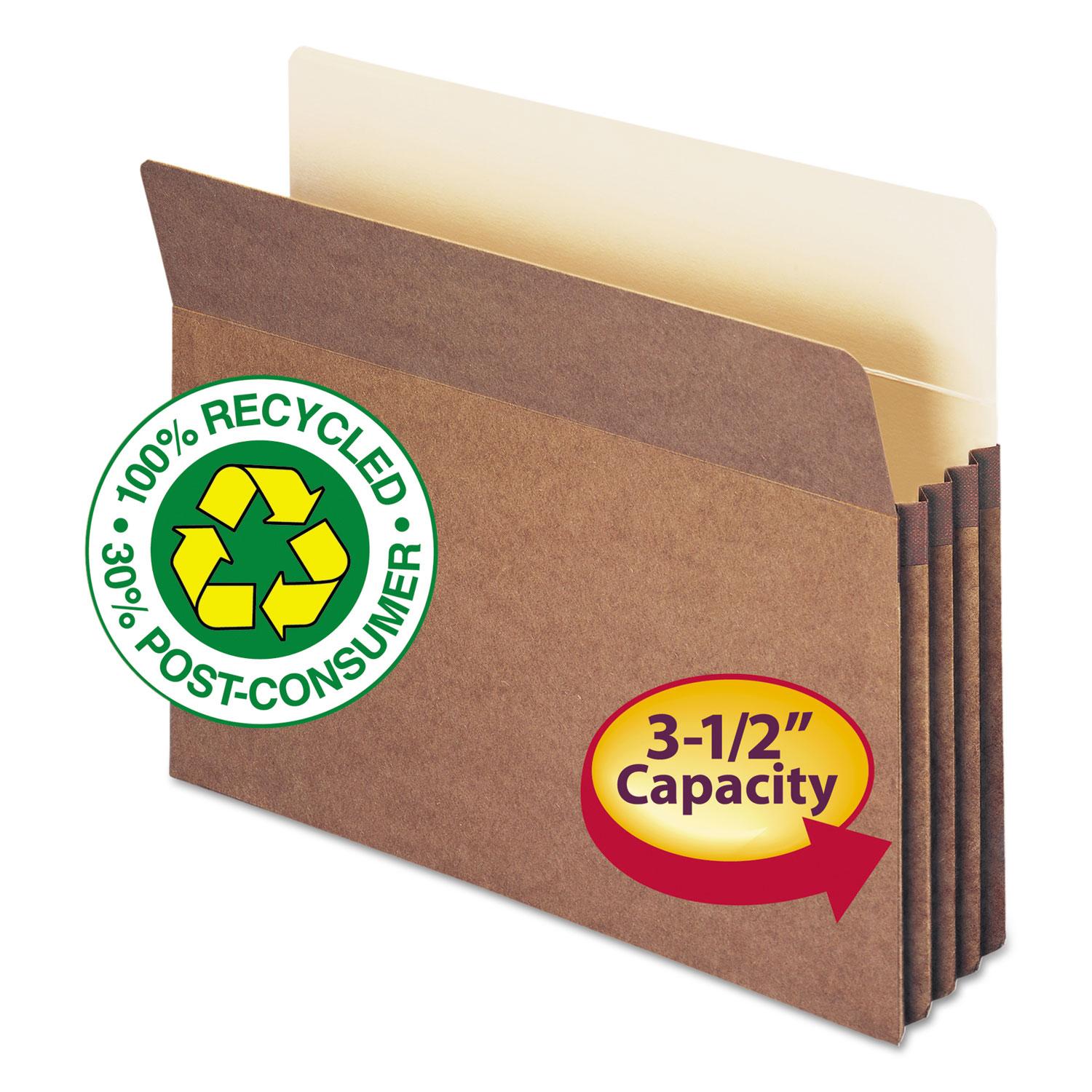 Smead 100% Recycled Pocket, 3 1/2 Inch Exp, Letter, Redrope, 25/Box