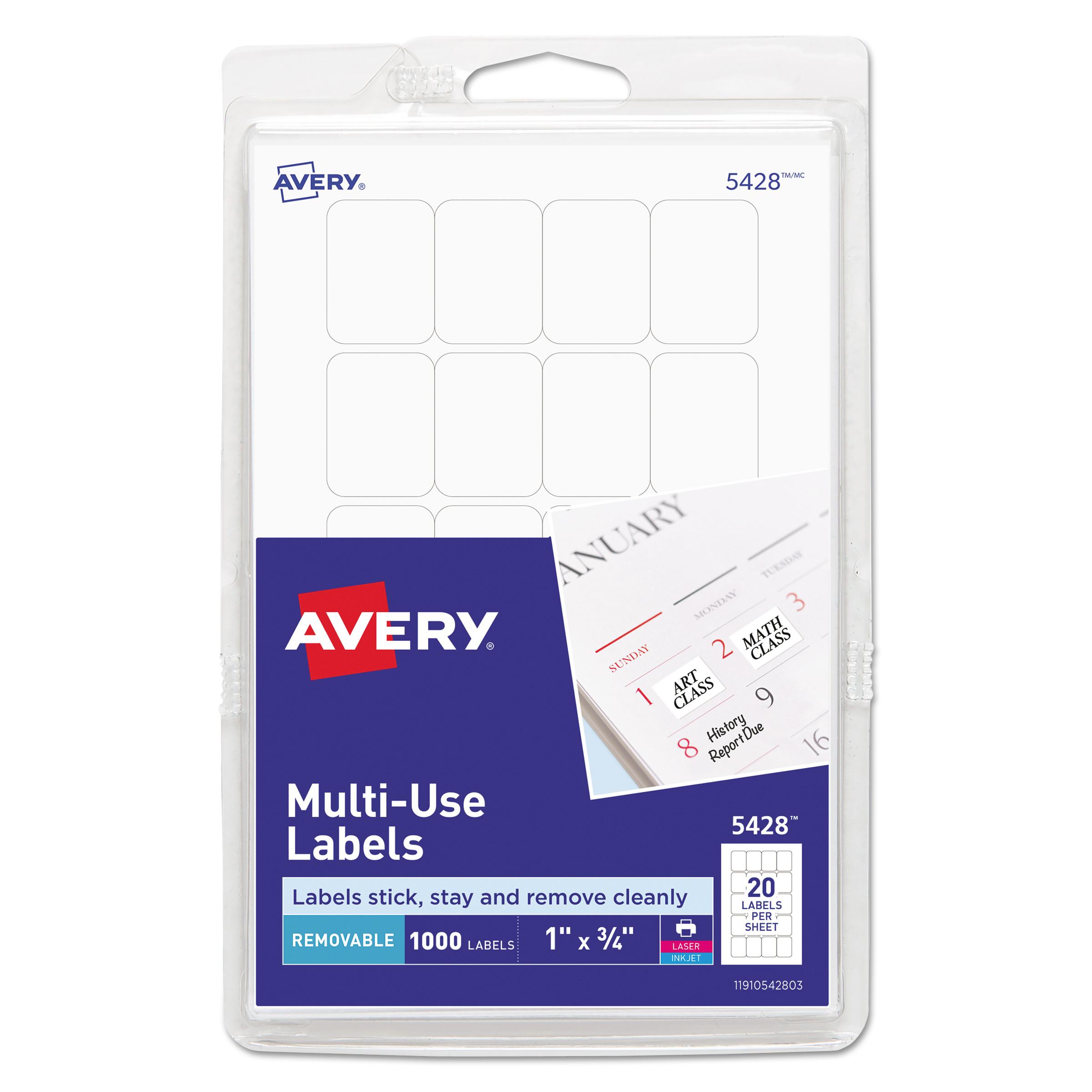 Avery® Removable Multi-Use Labels, 1 x 3/4, White, 1000/Pack