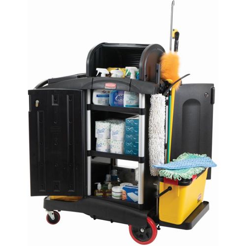 Rubbermaid Executive Janitorial Cleaning Cart High Security Black