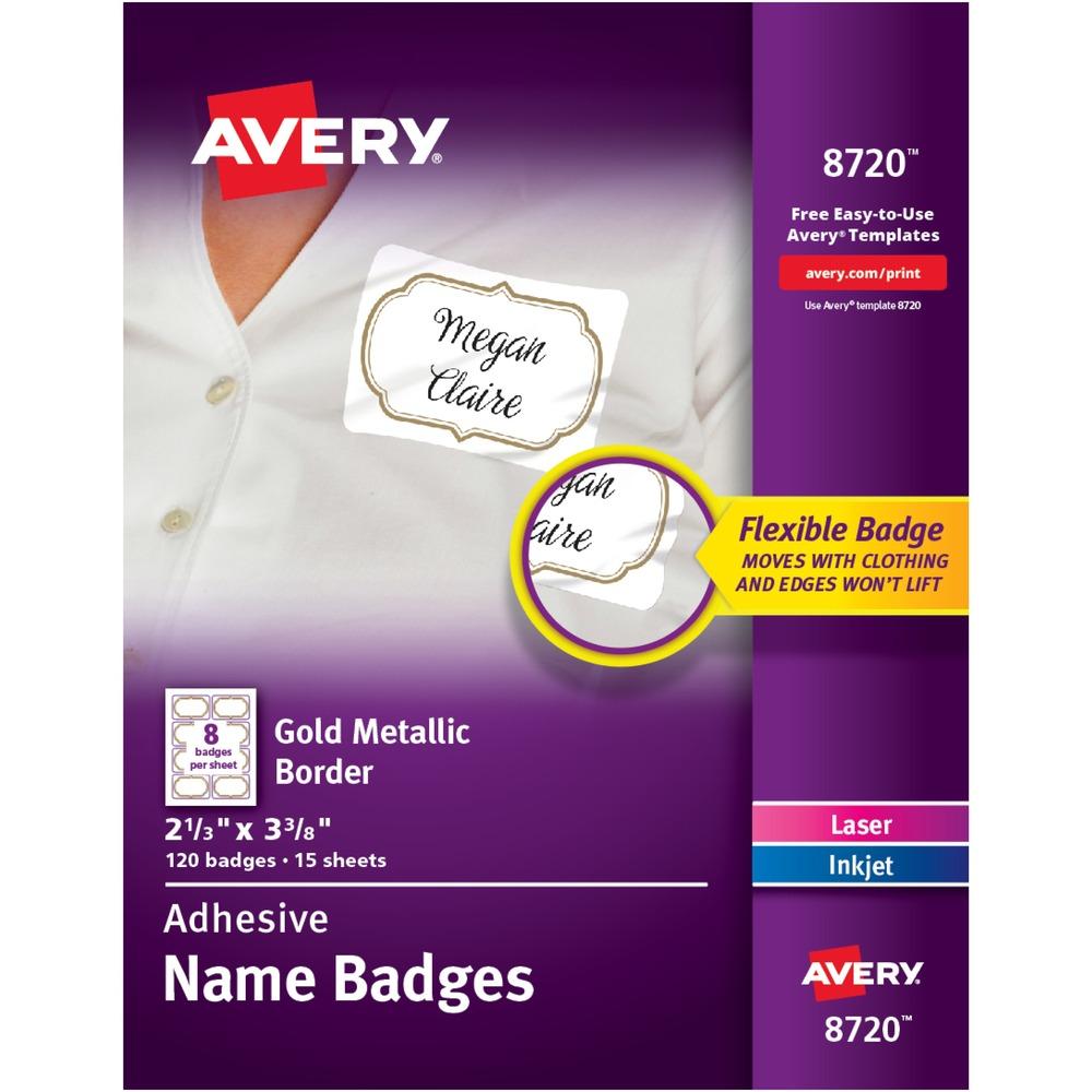 Name Tags, Removable, 2-1/3"x3-3/8", 120/PK, WE/Gold Border