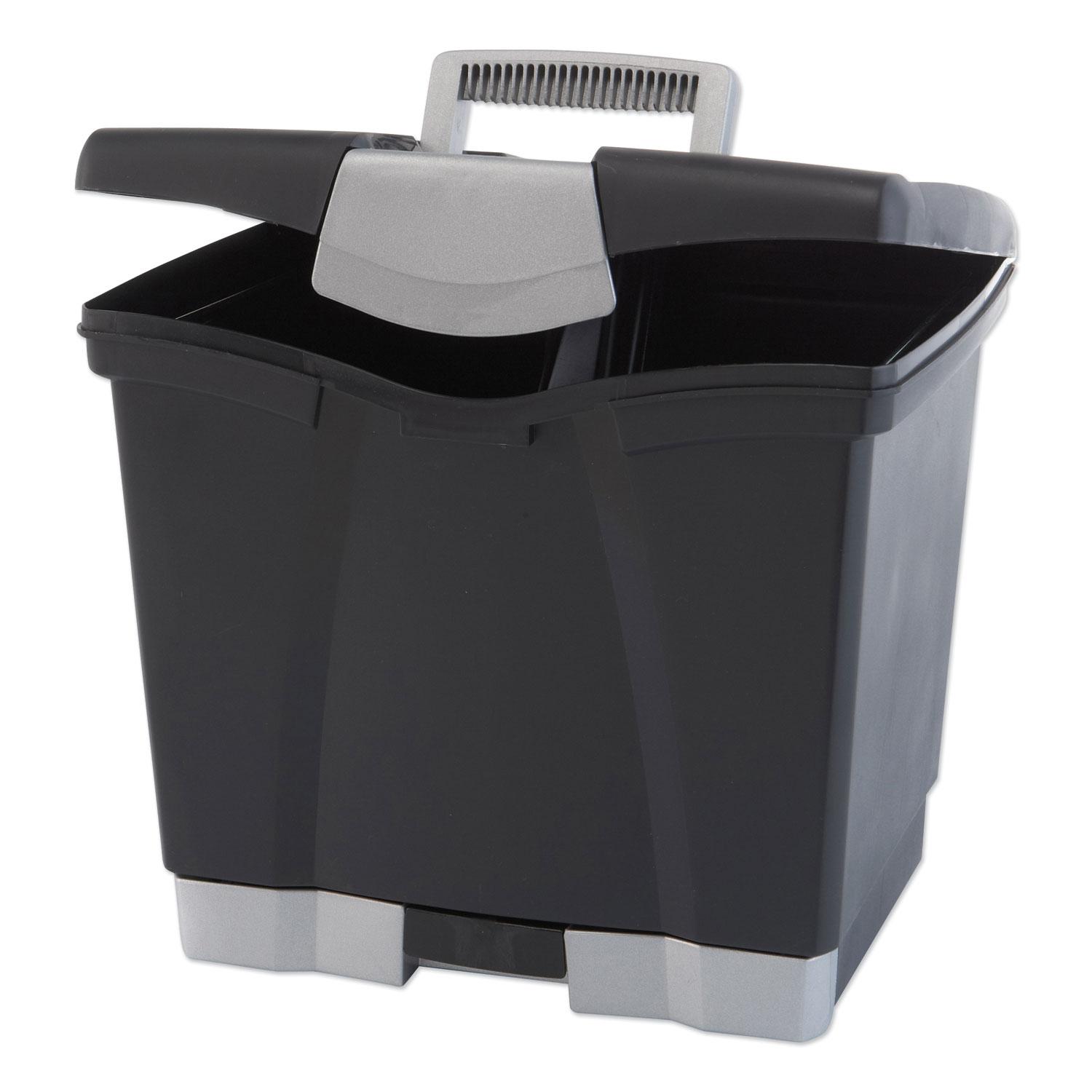 Storex Portable File Storage Box w/Drawer, Letter, Latch, Black