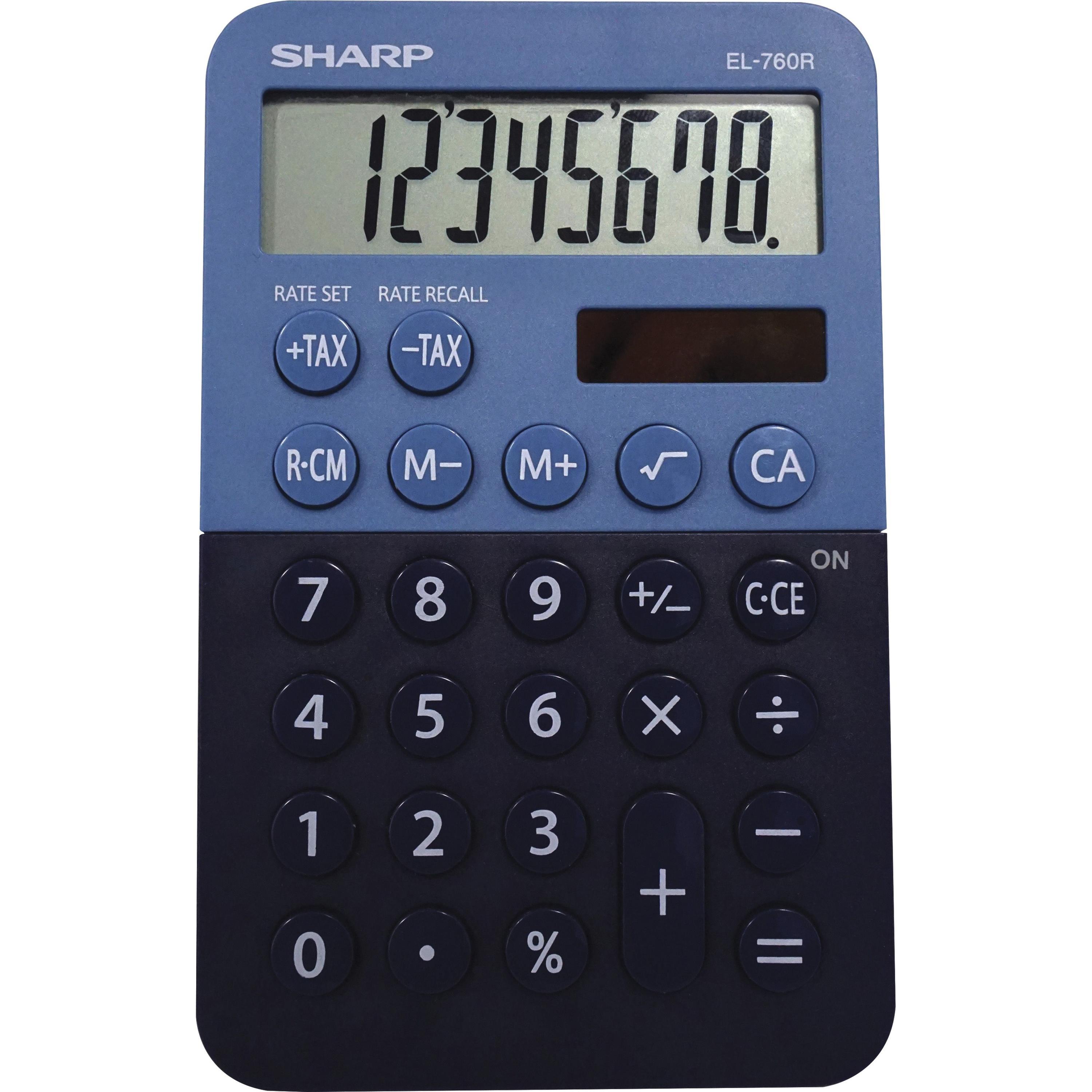 Calculator, 8-Digit, 2-9/10"Wx4-3/4"Lx9/10"H, Blue/Black