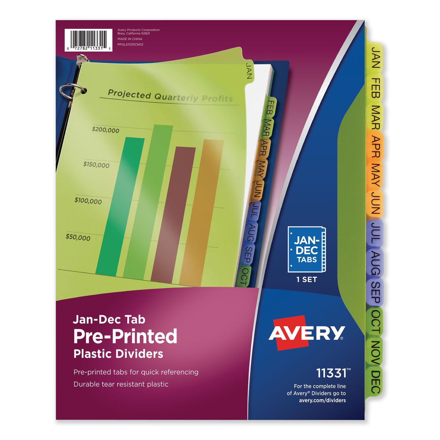 Avery® Preprinted Plastic Tab Dividers, 12-Tab, Letter