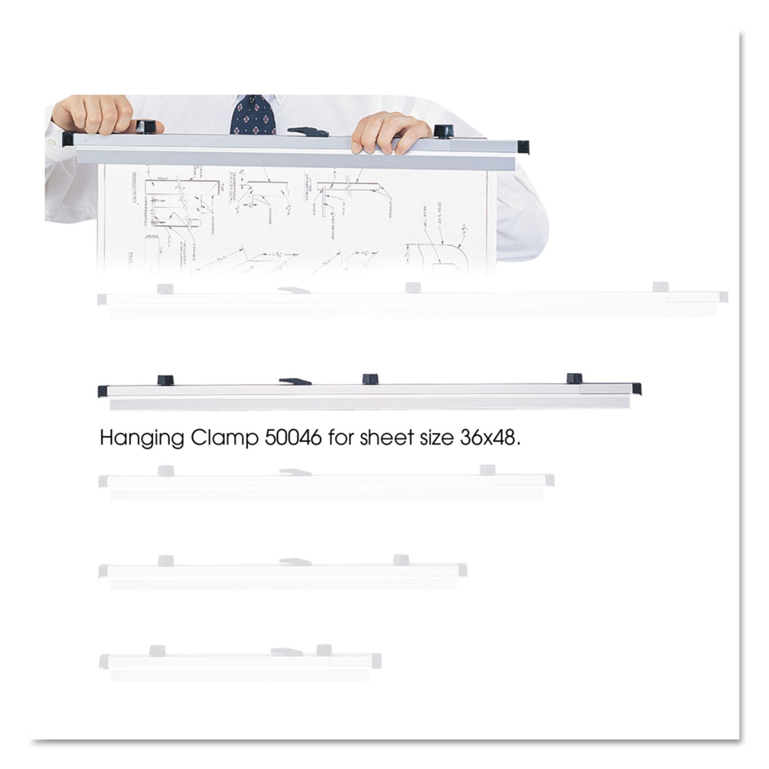 Sheet File Hanging Clamps, 100 Sheets Per Clamp, 37.75w, 6/Carton