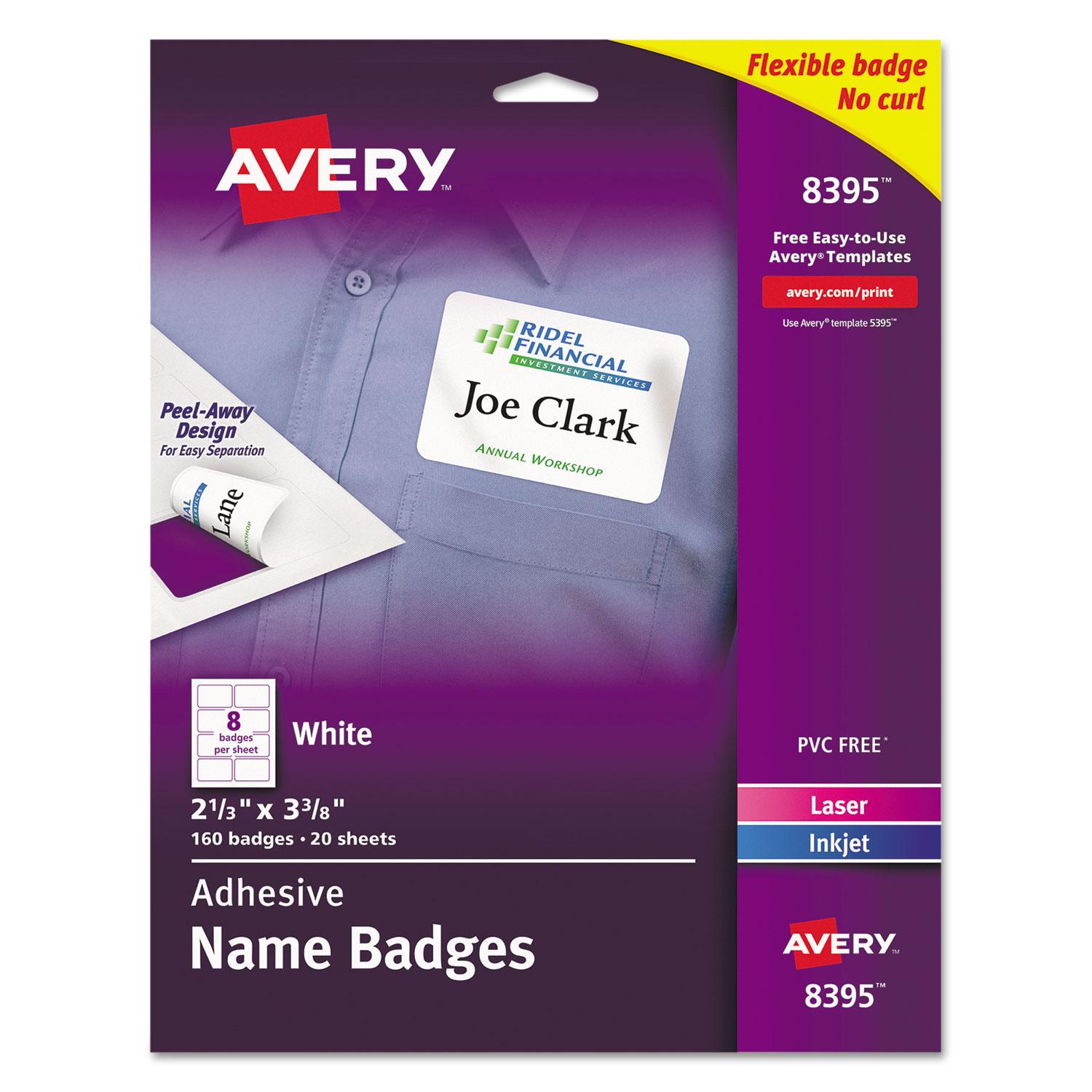 Avery® Flexible Adhesive Name Badge Labels, 2 1/3 x 3 3/8, WE, 160/PK