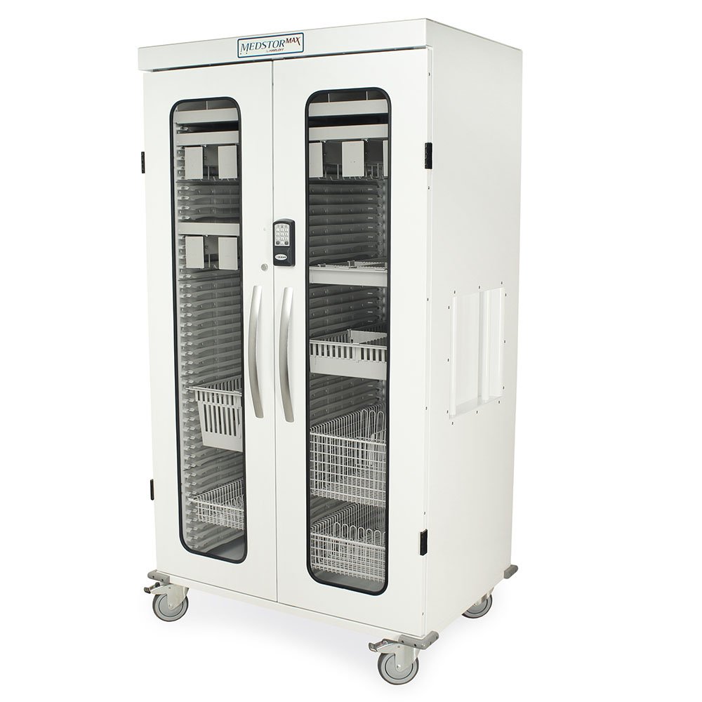 White Double Column Electronic Locking Medical Storage Cabinet, Glass Doors, Electronic Keypad Lock