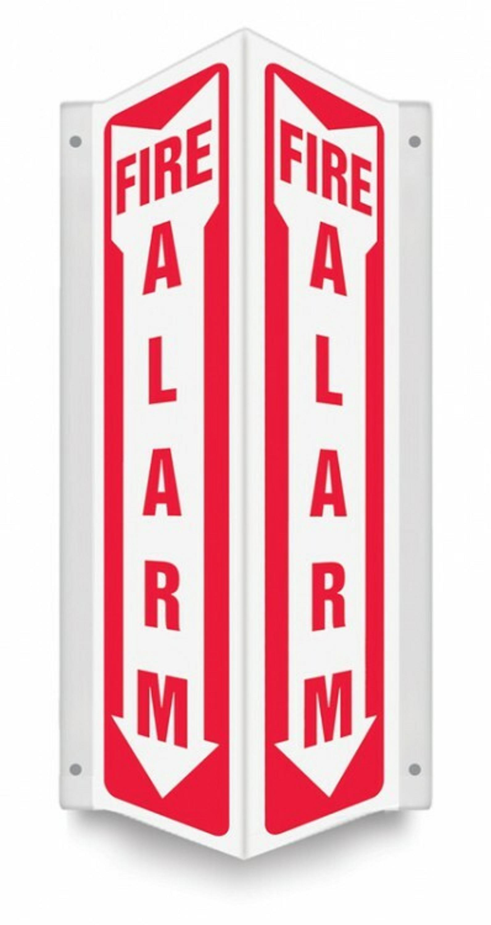 Projection Sign, 3D, Fire Alarm, Red/White On Red Plastic, 18In H 4In W Panel