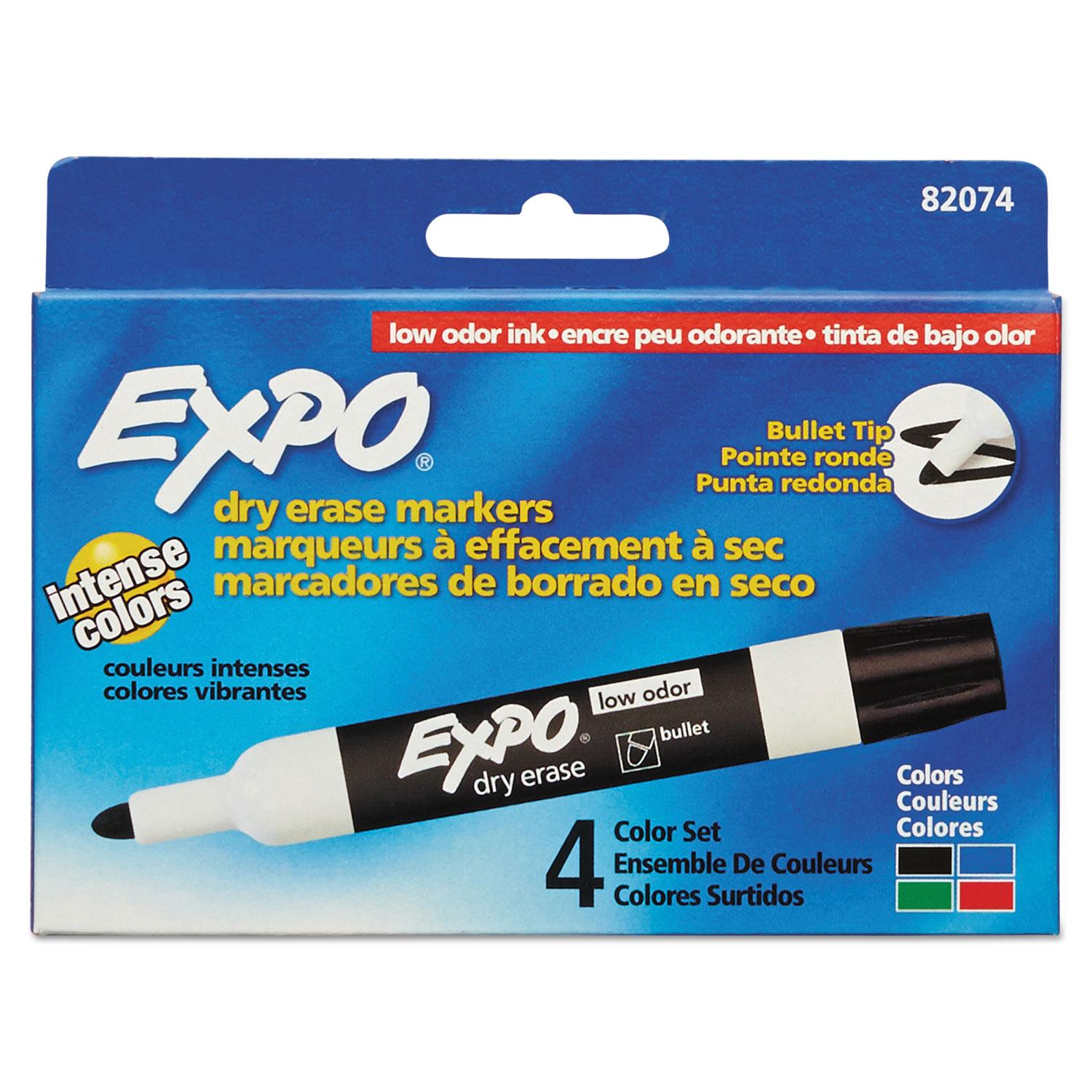 EXPO® Low Odor Dry Erase Marker, Bullet Tip, Assorted, 4/Set
