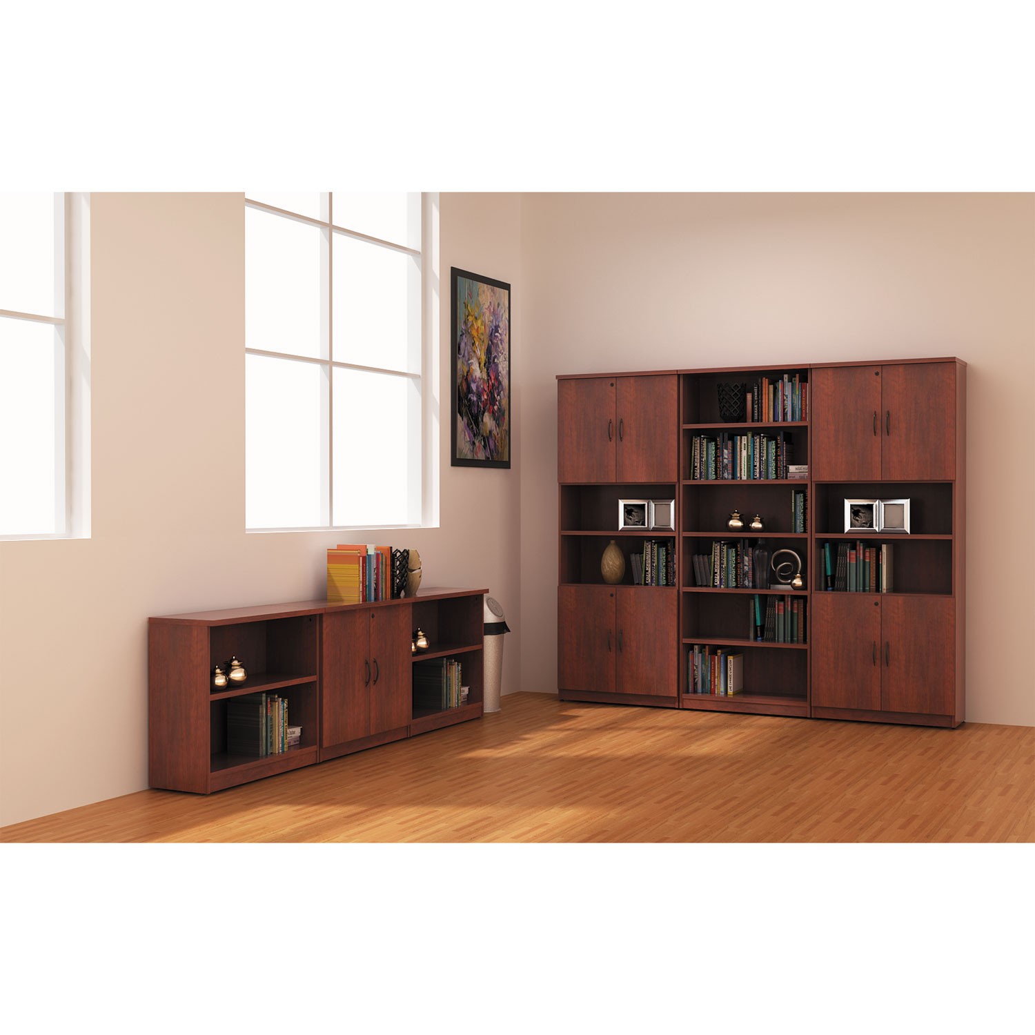 Alera Valencia Series Bookcase, Six-Shelf, 31-3/4"W x 14"D x 80-3/8"H, Medium Cherry