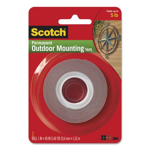 1" x 60" Exterior Weather-Resistant Double-Sided Tape Gray 