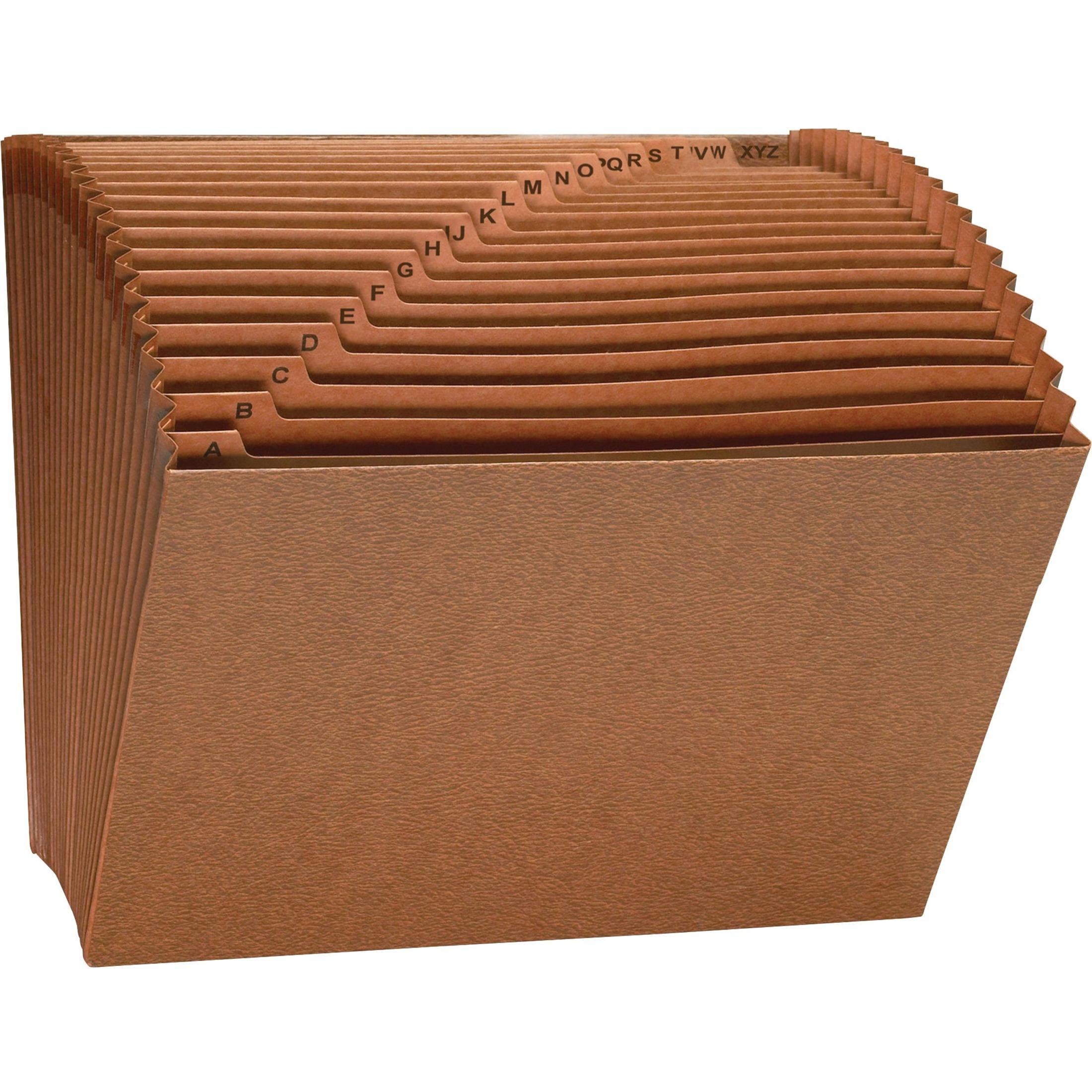 Accordion File,No Flap,21 Pockets,A-Z,Letter,12"x10",Brown