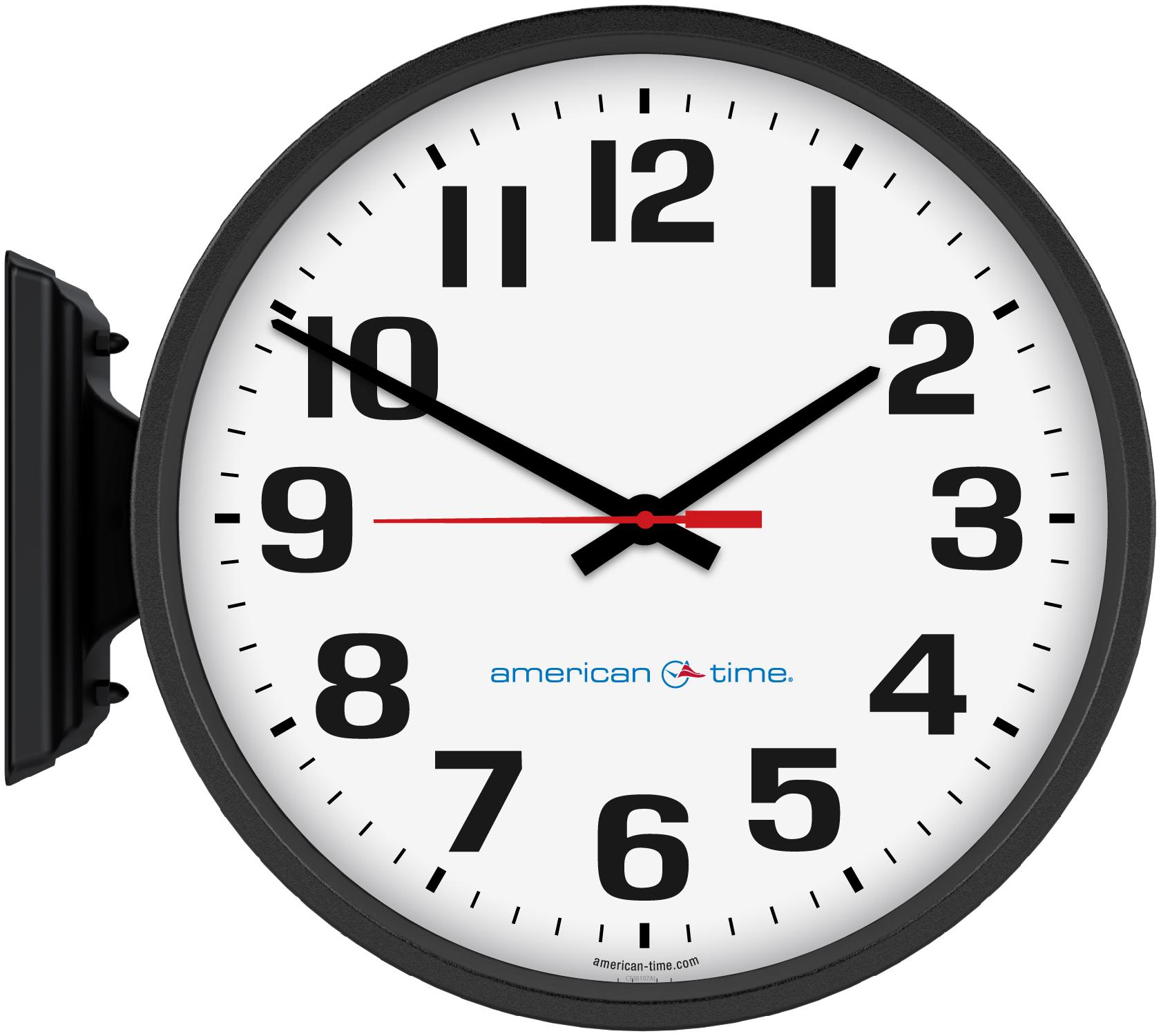 15" Wall Double Dial, Radio Controlled Clock with Traditional Black, Impact-Resistant, Molded Plastic Case and Bold Dial - Automatic Time Adjustments!
