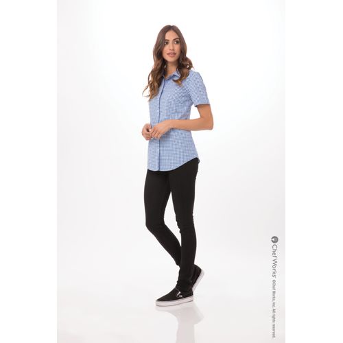 Womens Gingham Blue S/S Shirt - X-Small (6JK53) | Direct Supply