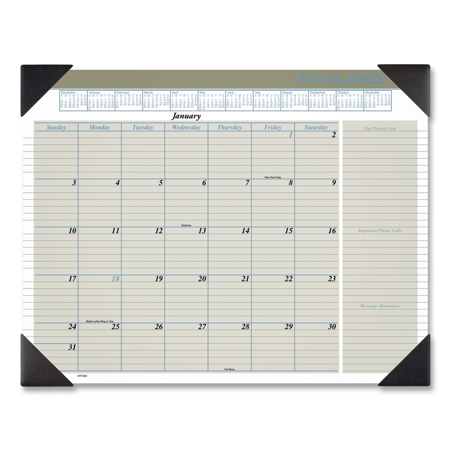 AT-A-GLANCE® Executive Monthly Desk Pad Calendar, 22 x 17, Buff