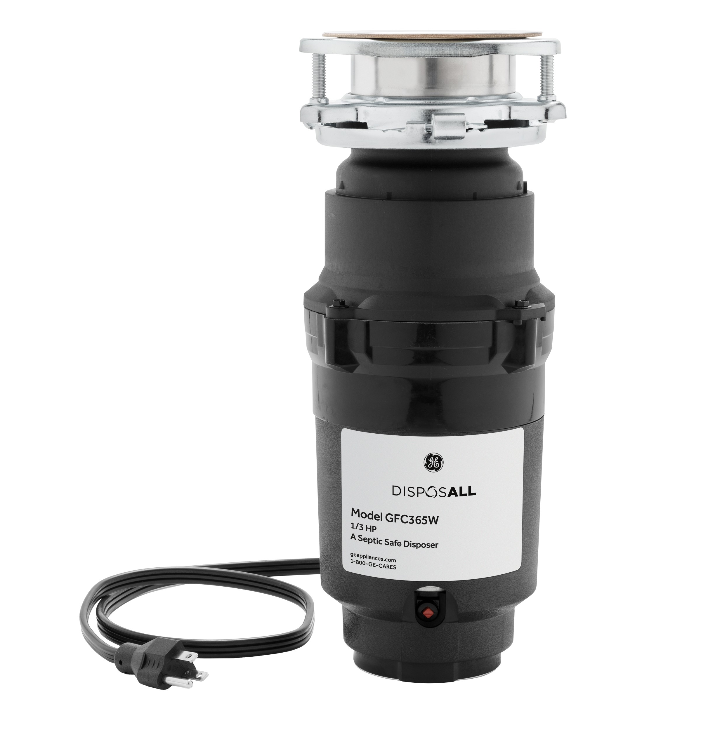 GE® DISPOSALL® 1/3 HP Continuous Feed GarbaGE® Disposer - Corded, Black