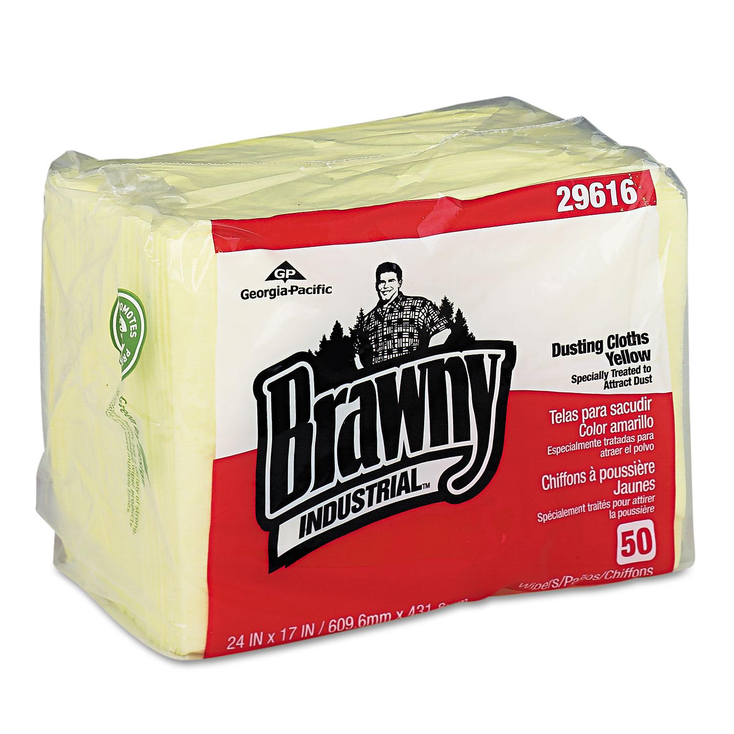 Brawny® Professional Dusting Cloths Quarterfold, 17 x 24, Yellow, 50/Pack, 4 Packs/Carton