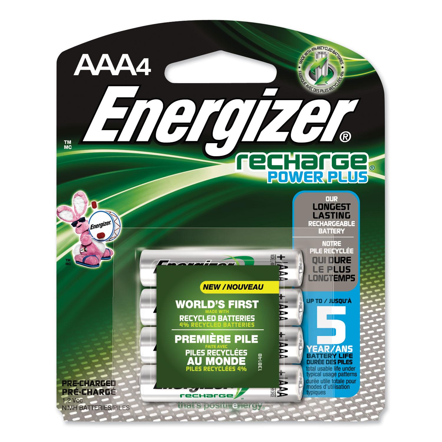 Energizer® NiMH Rechargeable Batteries, AAA, 4 Batteries/Pack