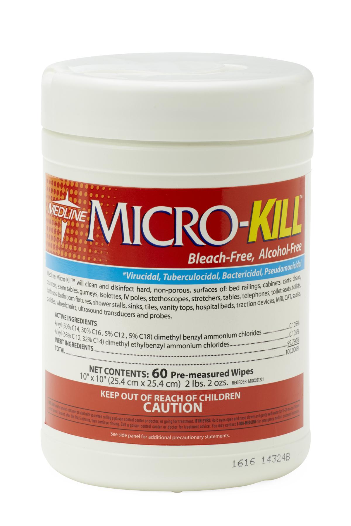 Micro-Kill Germicidal Disinfectant Wipes, Alcohol-Free, 6X6.7In, 160Ct, 12/Case