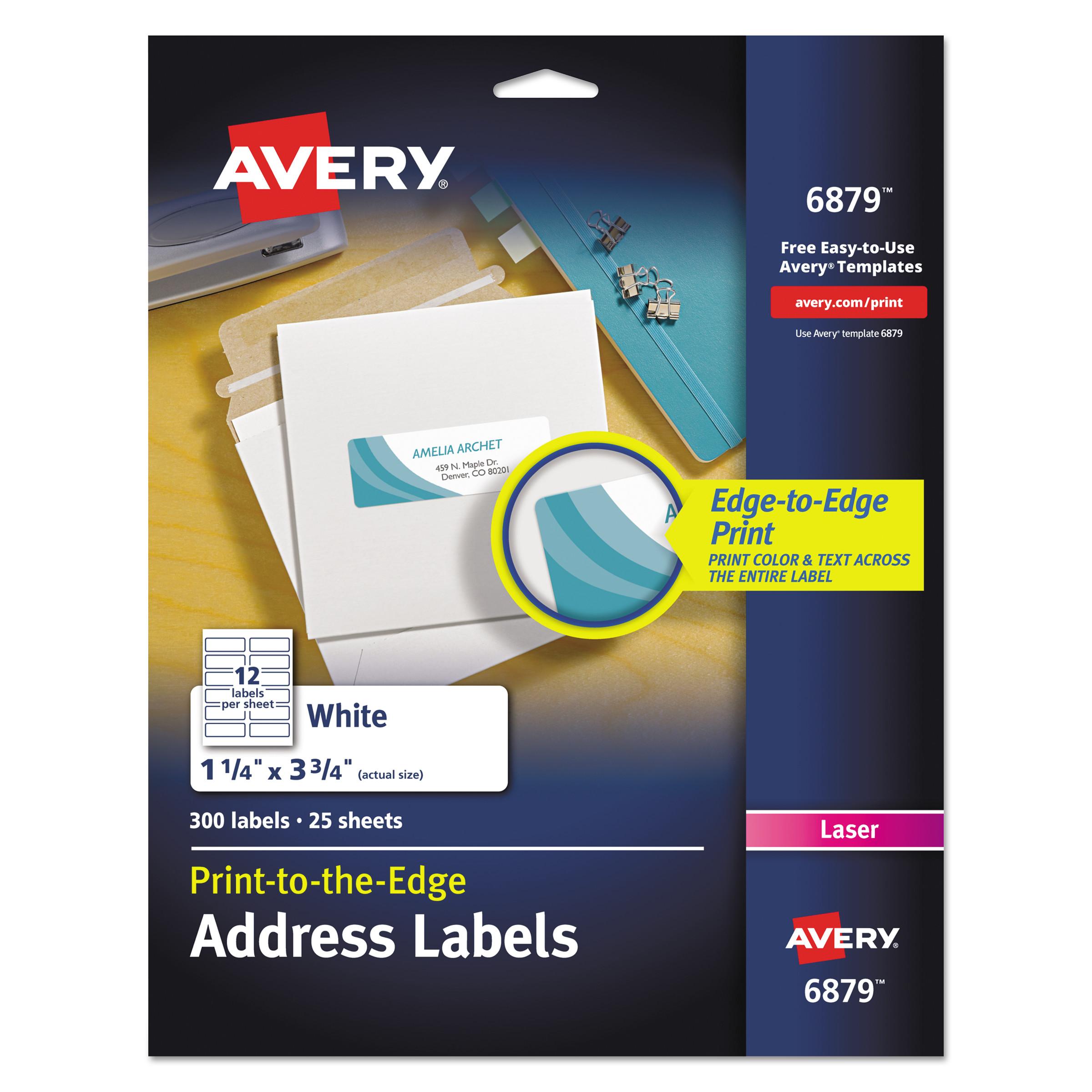Avery® Vibrant Color-Printing Address Labels, 1 1/4 x 3 3/4, White, 300/Pack