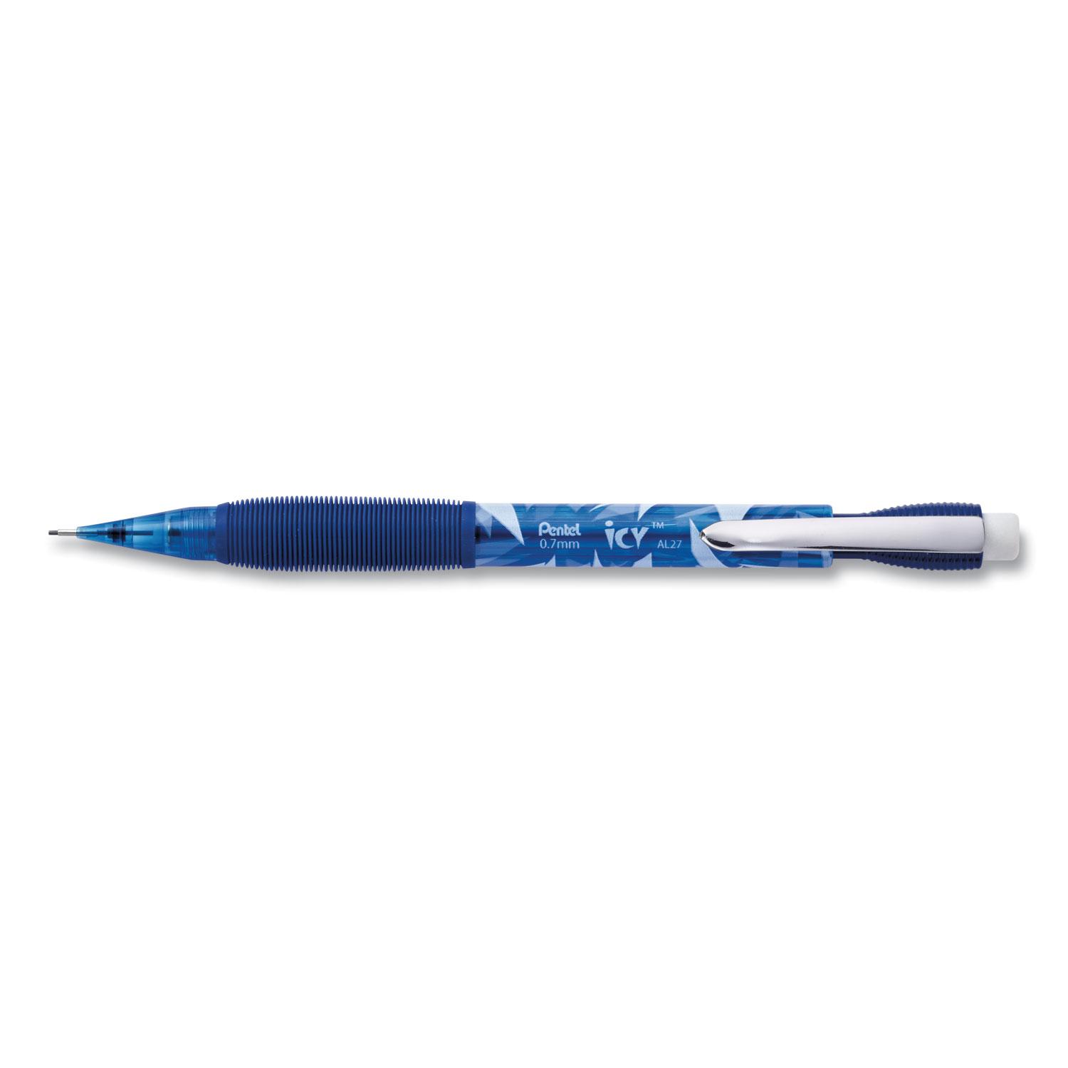 Pentel® Icy Mechanical Pencil, 0.7 mm, Transparent Blue Barrel, 24/Pack