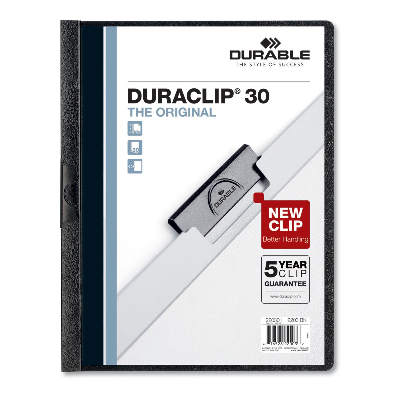 Durable® Vinyl DuraClip Report Cover w/Clip, Letter, Holds 30 Pages, Clear/Black, 25/Box