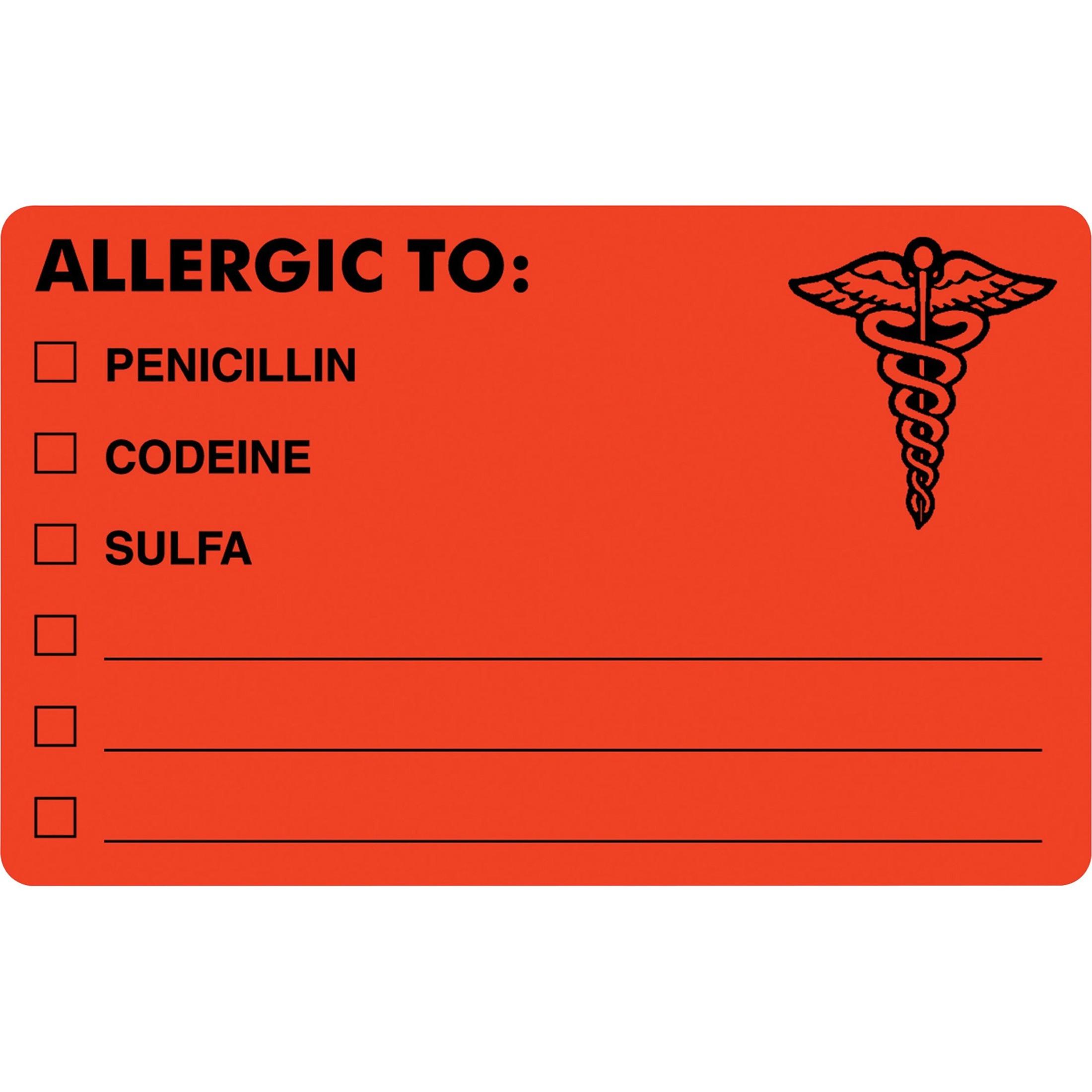 Tabbies ALLERGIC TO Medical Allergy Label (Pack of 100)