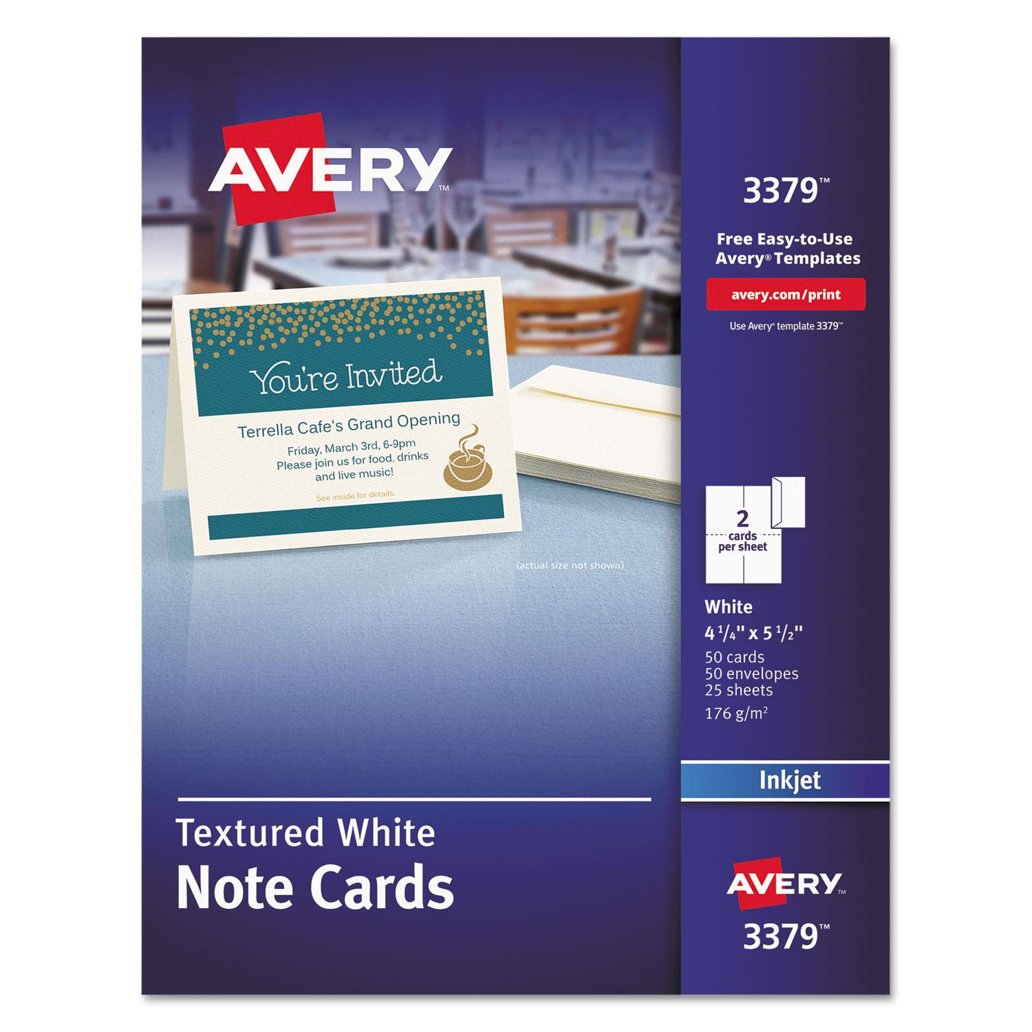 Avery® Textured Note Cards, Inkjet, 4 1/4 x 5 1/2, Uncoated White, 50/Bx w/Envelopes