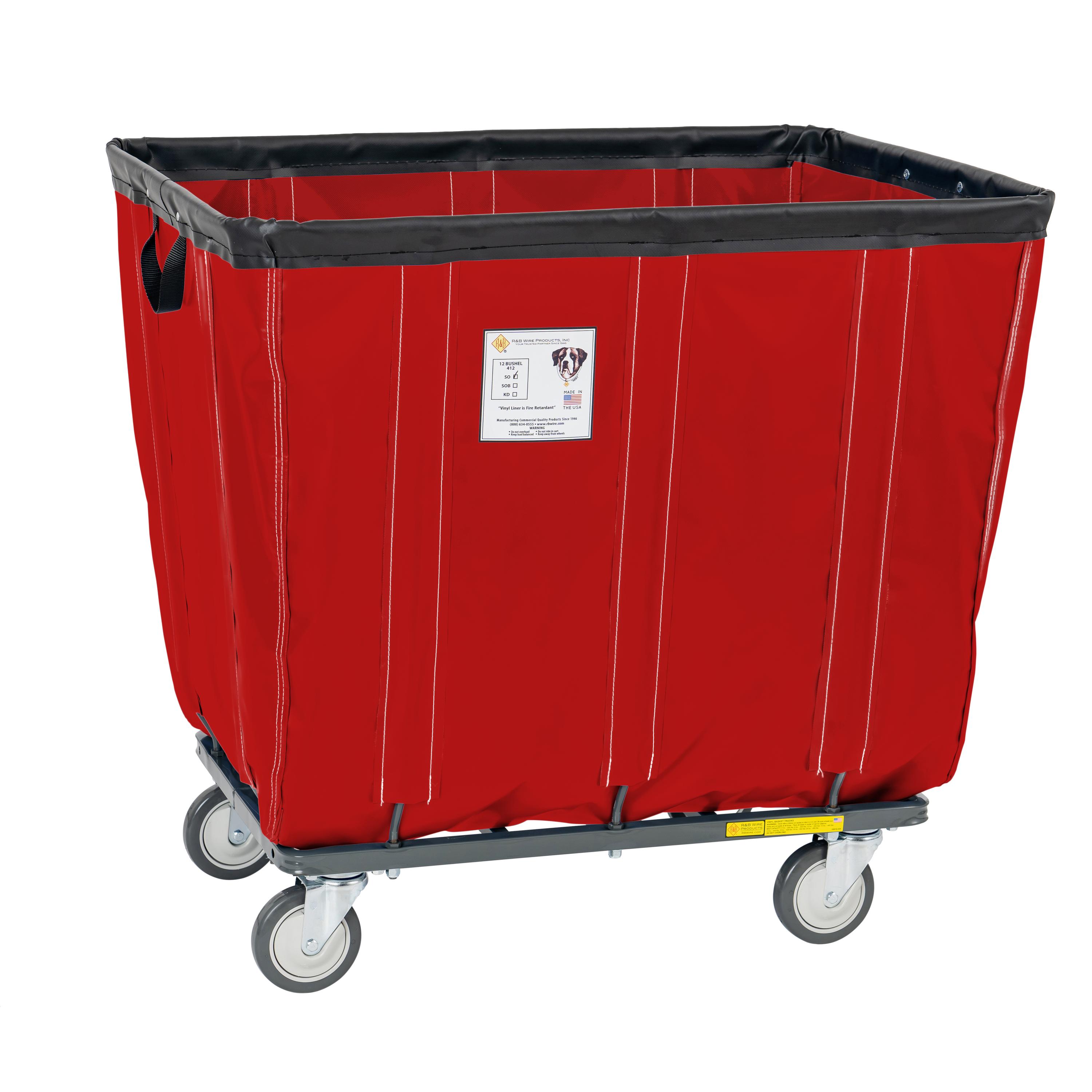 R&B Wire Fully Sewn Vinyl Basket Truck - 14 Bushel - Caster Pattern: Corner - 4 Swivel Basket Color: Red