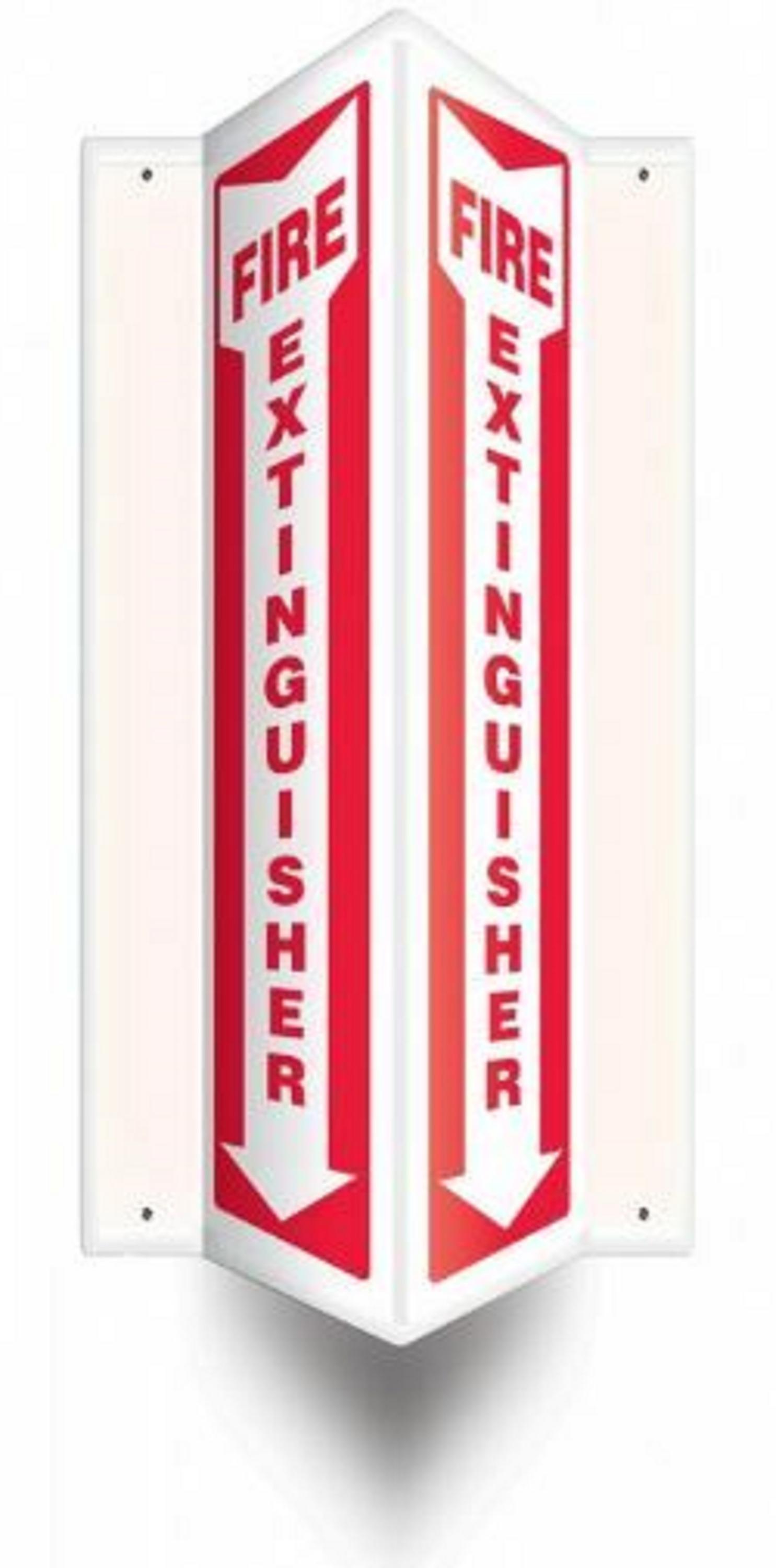Projection Sign, 90D, Fire Extinguisher, Red/White, 18In H X 4In W Panel
