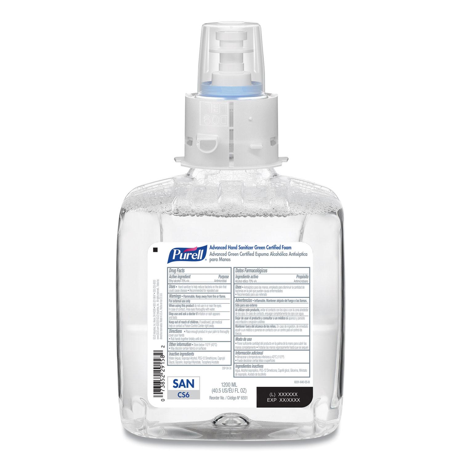Purell Advanced 70% Alcohol Foaming Hand Sanitizer Refill for CS6, 1200mL, 2/Carton (6551-02)