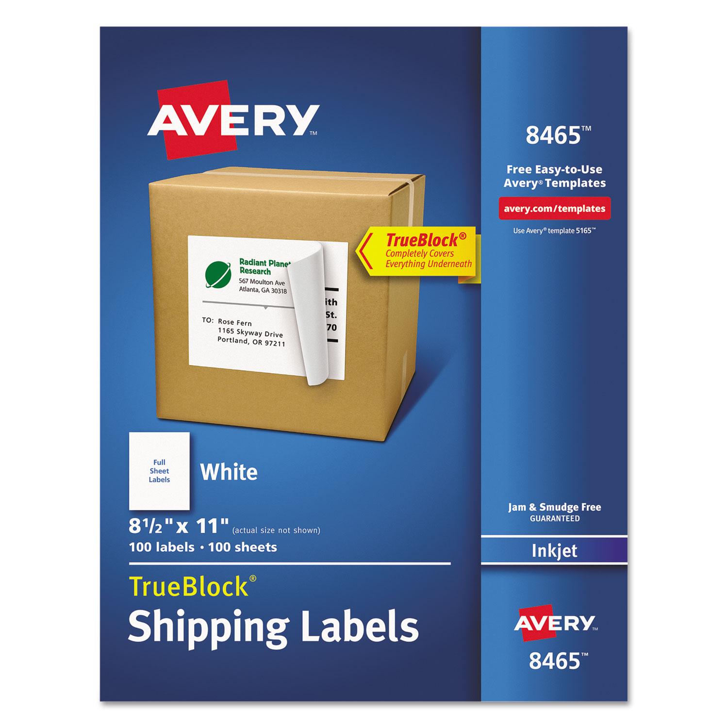 Avery® Full-Sheet Labels with TrueBlock Technology, Inkjet, 8 1/2 x 11, White, 100/Box