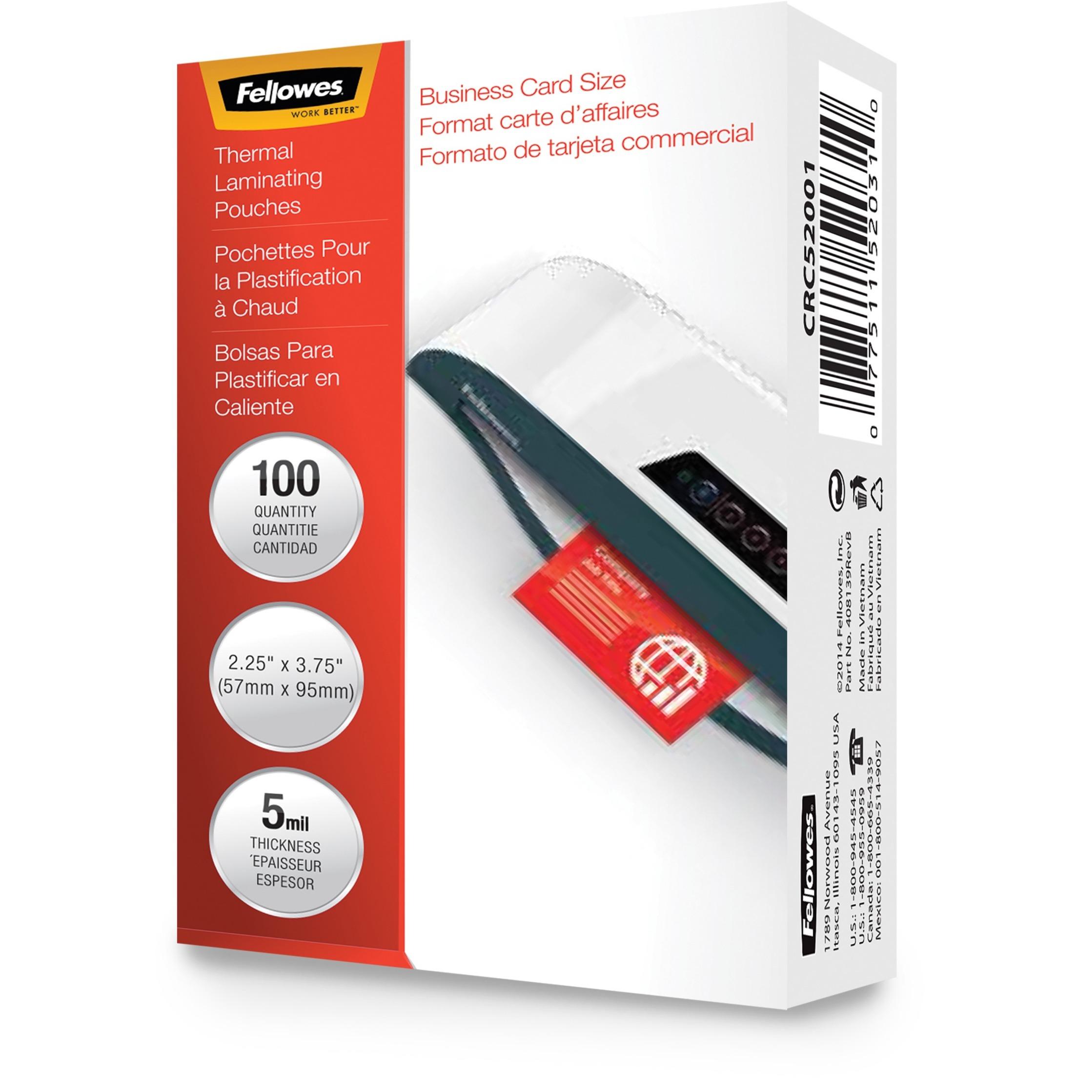 Laminating Pouches,Business Card,2-1/4"x3-3/4",100/PK,CL