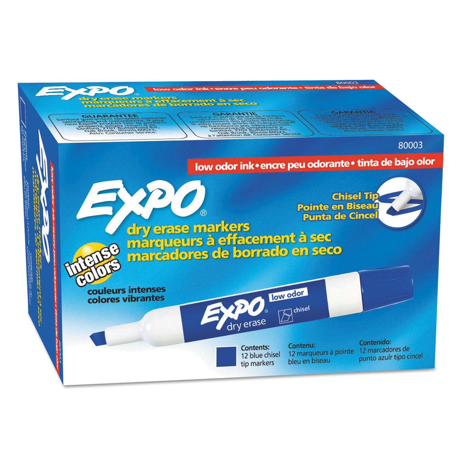 EXPO® Low Odor Dry Erase Marker, Chisel Tip, Blue, Dozen