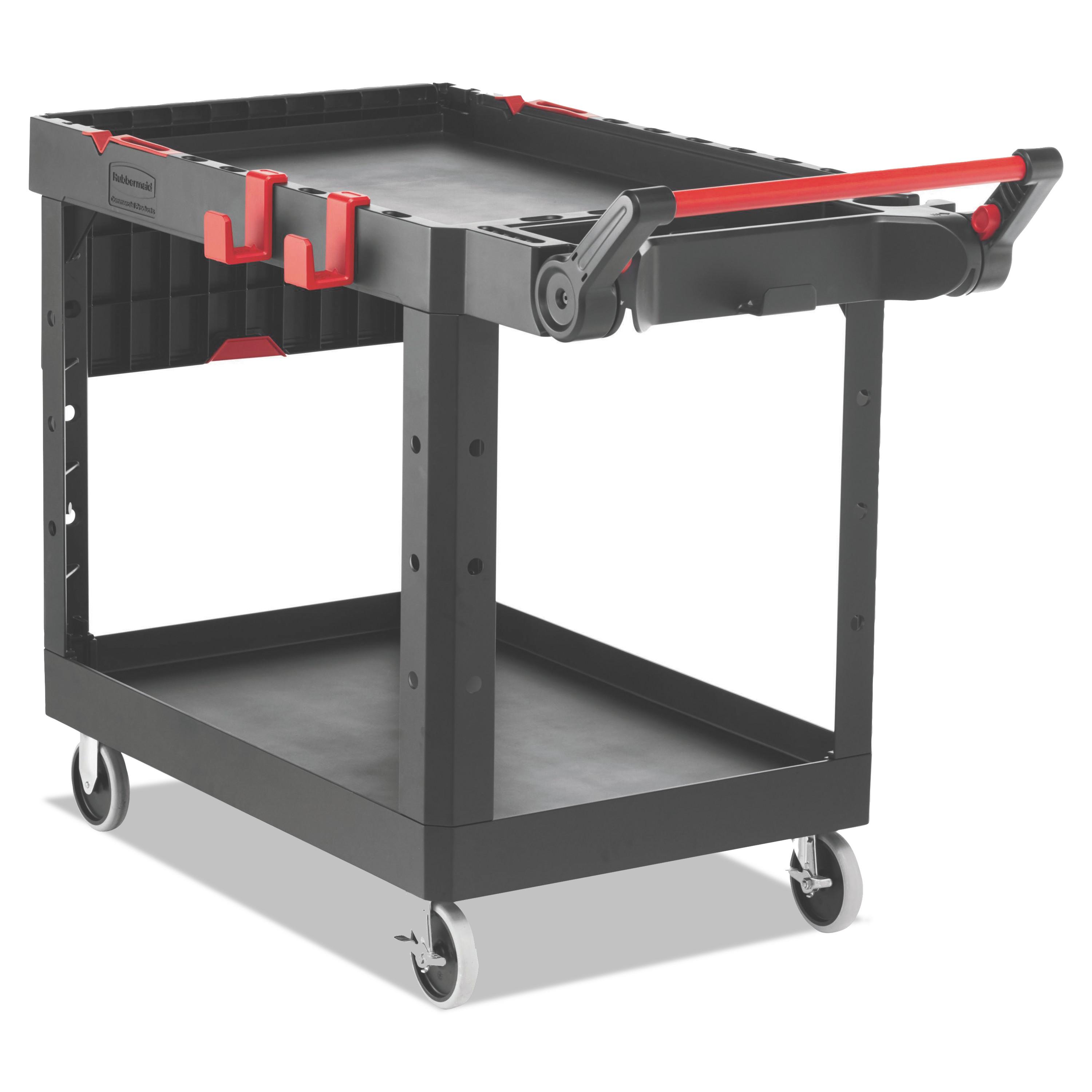 Rubbermaid® Commercial Heavy Duty Adaptable Utility Cart, 2 Shelves, 25.2"w x 51.5"d x 36"h, Black