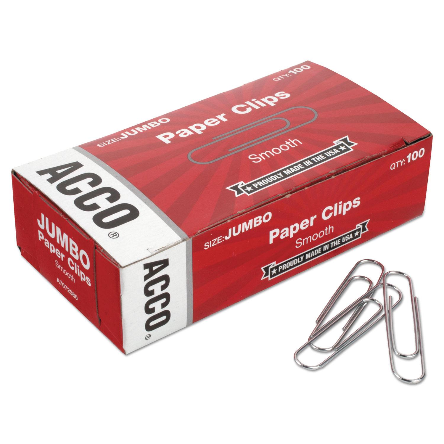 ACCO Smooth Economy Paper Clip, Jumbo, Silver, 100/Box, 10 Boxes/Pack