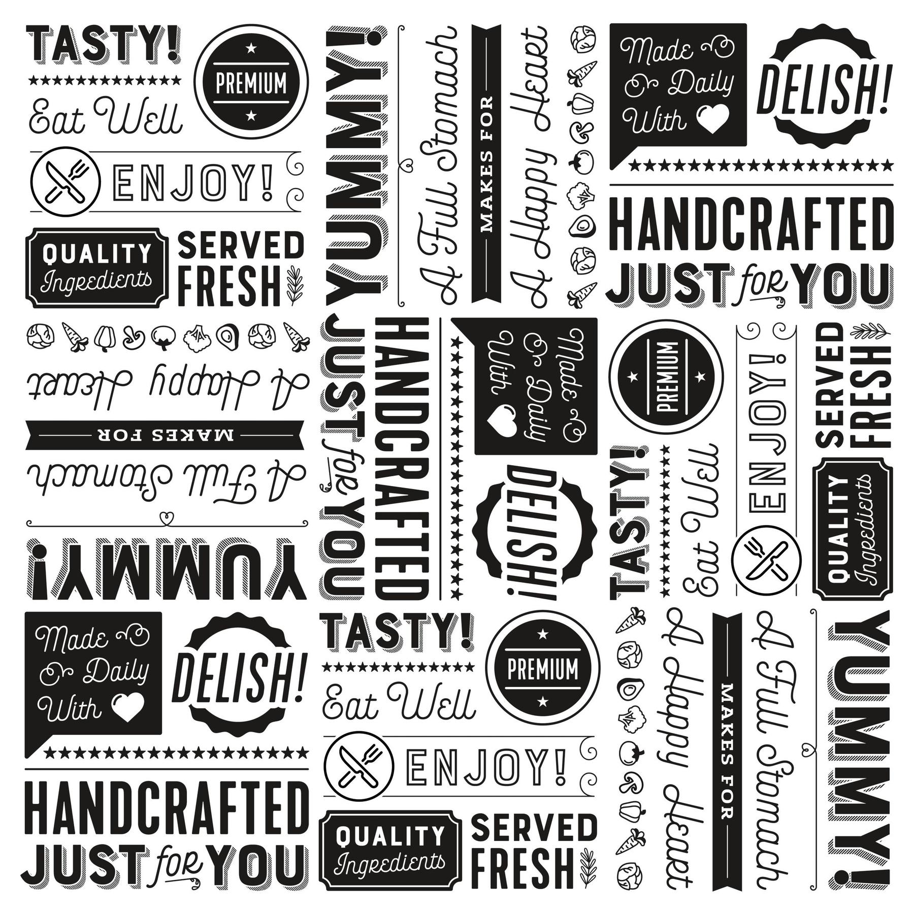 12" x 12" Grease-Resistant Food-Safe Sandwich Wrap Paper / Deli Wrap Paper / Generic Typography Theme on White Paper with Black Ink, 1000 pieces./cs., W-White