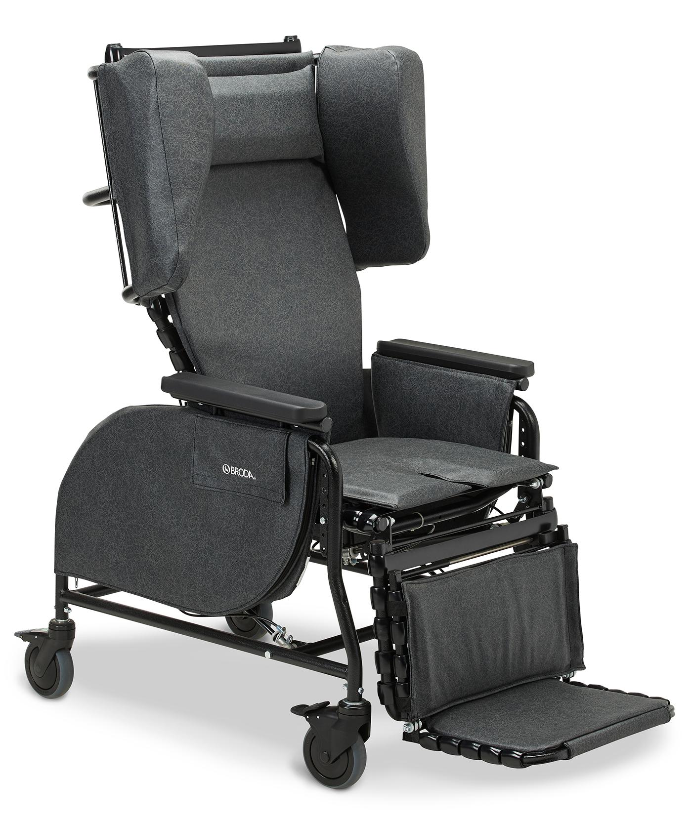 BRODA Midline Positioning Wheelchair, 24"W x 18.5"D, - Seat Width: 24 in Seat Depth: 18.5 in Frame Color: Charcoal