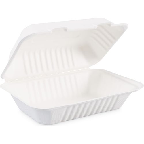 Boardwalk 9 in. x 9 in. x 3.19 in. White Bagasse Food Containers