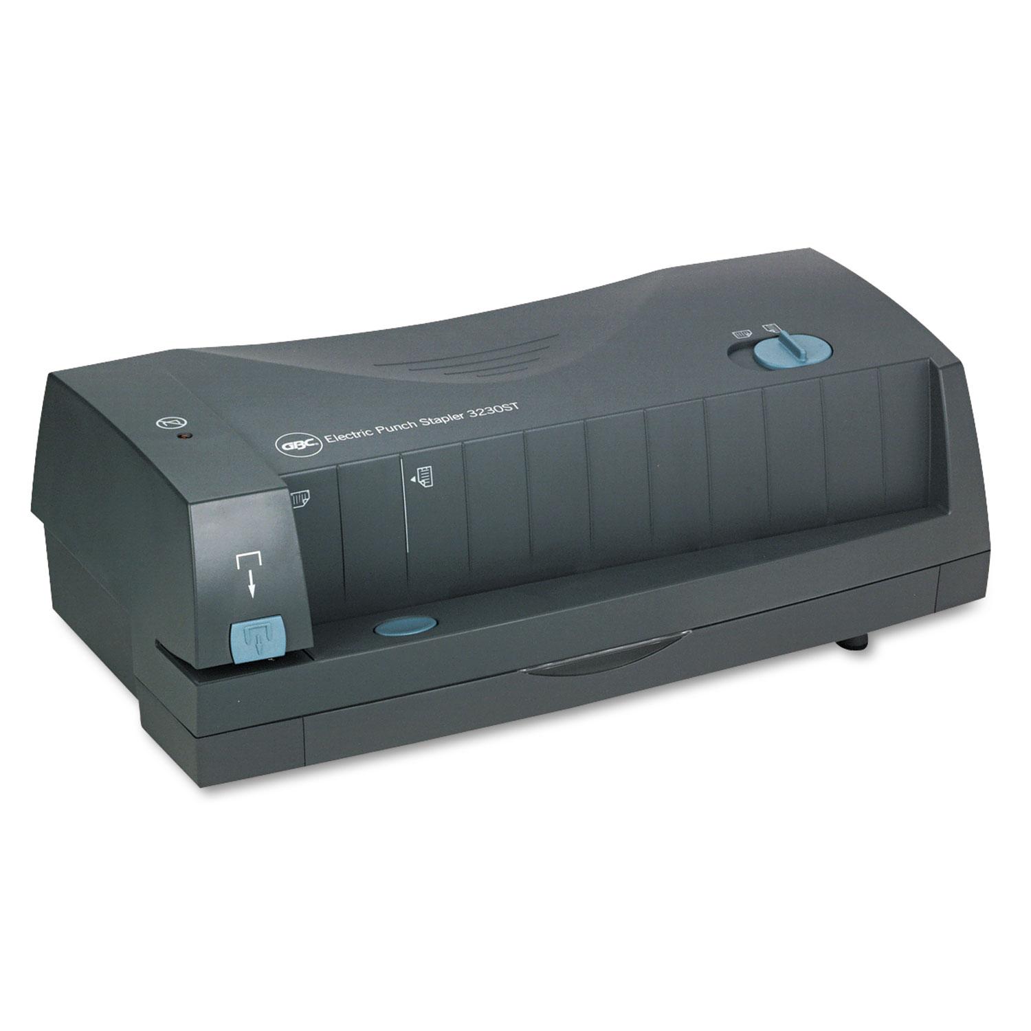 GBC® 24-Sheet 3230ST Electric 2-to-3-Hole Adjustable Punch/Stapler, 9/32" Holes, Gray