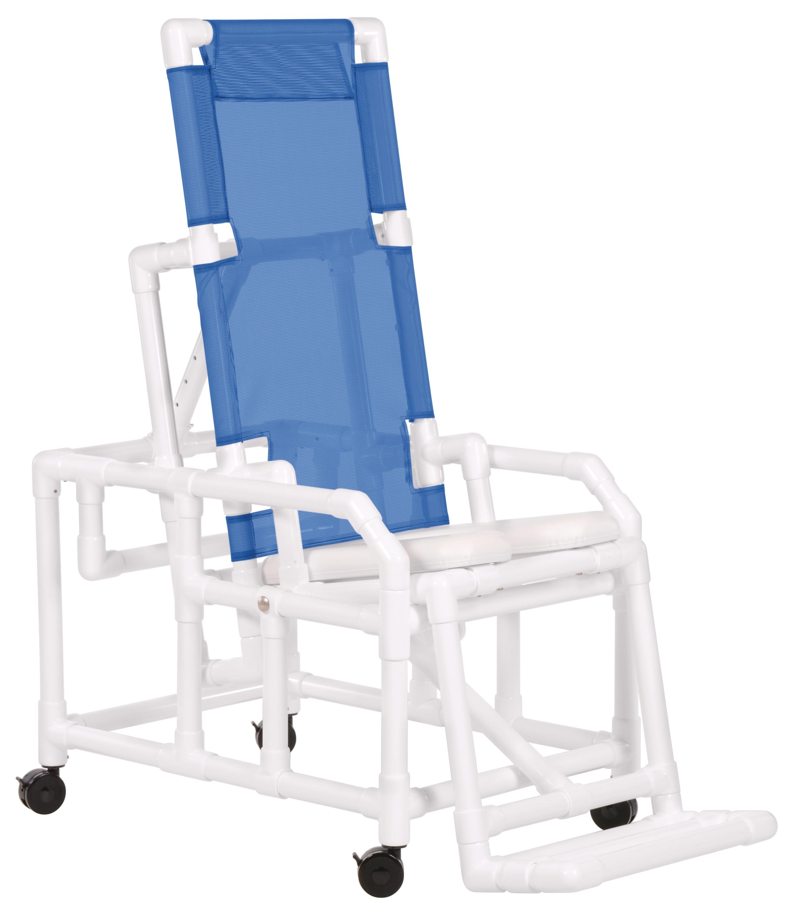 Direct Supply®Tilt-in-space Shower Chair, Open-Front Soft Seat, Fixed Leg Extension and Footrest, 250lb Weight Capacity - Upholstery Color: Forest Green