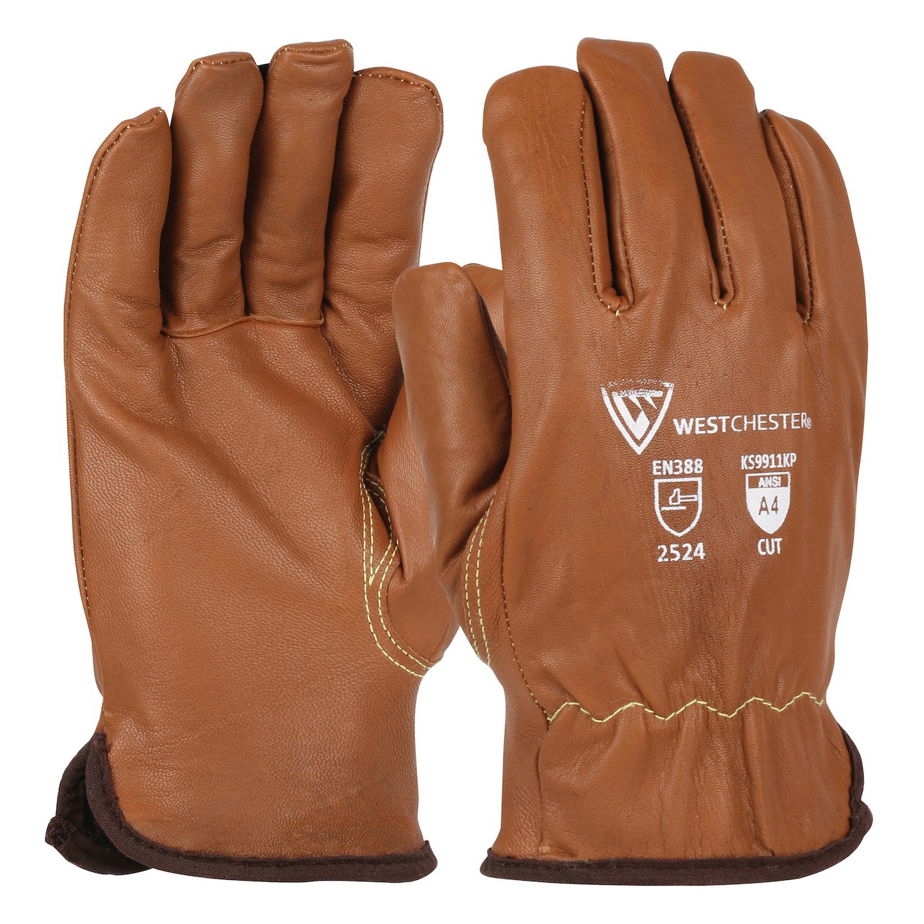 PIP® KS9911KP/S Goat Driver Cut Resistant Gloves, S, Goat Grain Leather, Slip-On Cuff, Resists: Abrasion, Cut, Oil, Dirt, Puncture and Water, ANSI Cut-Resistance Level: A4, ANSI Puncture-Resistance Level: 5