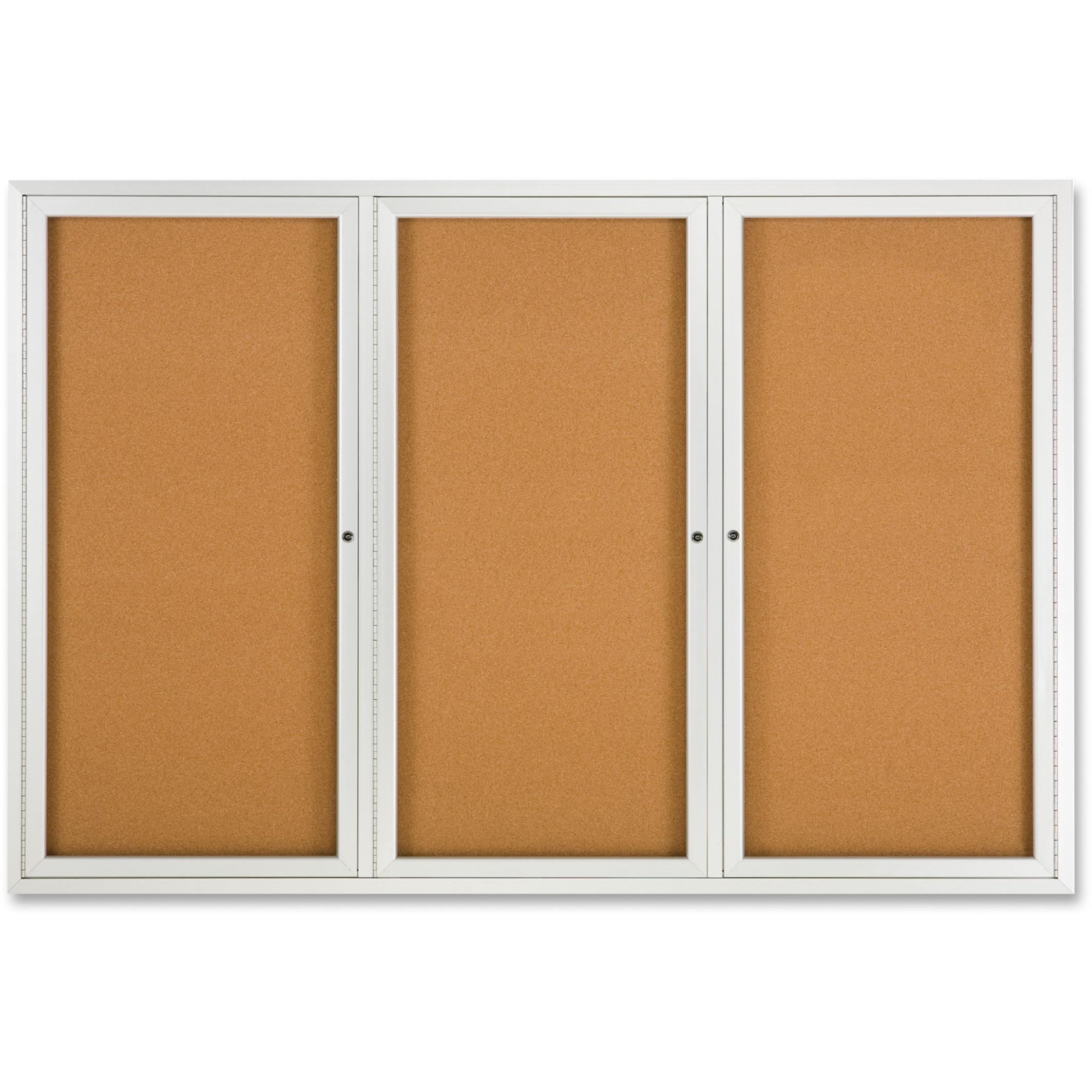 Cork Board withGlass Door, 3 Door, 6' x 4', Aluminum Frame