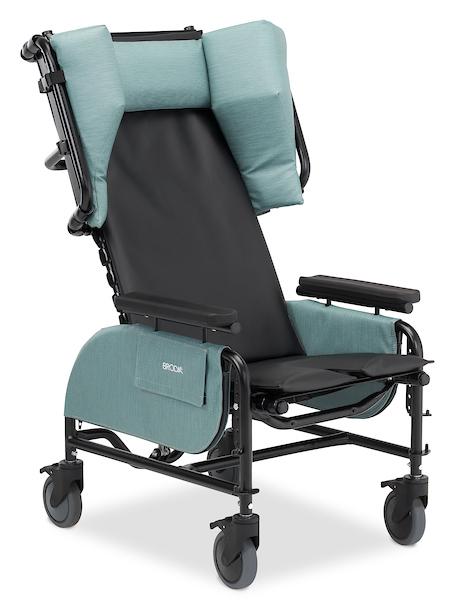 BRODA® Sashay Pedal Wheelchair 18"W x 18-1/2"D, Charcoal Vinyl, Grey Frame/Straps, 5" Casters, Padding